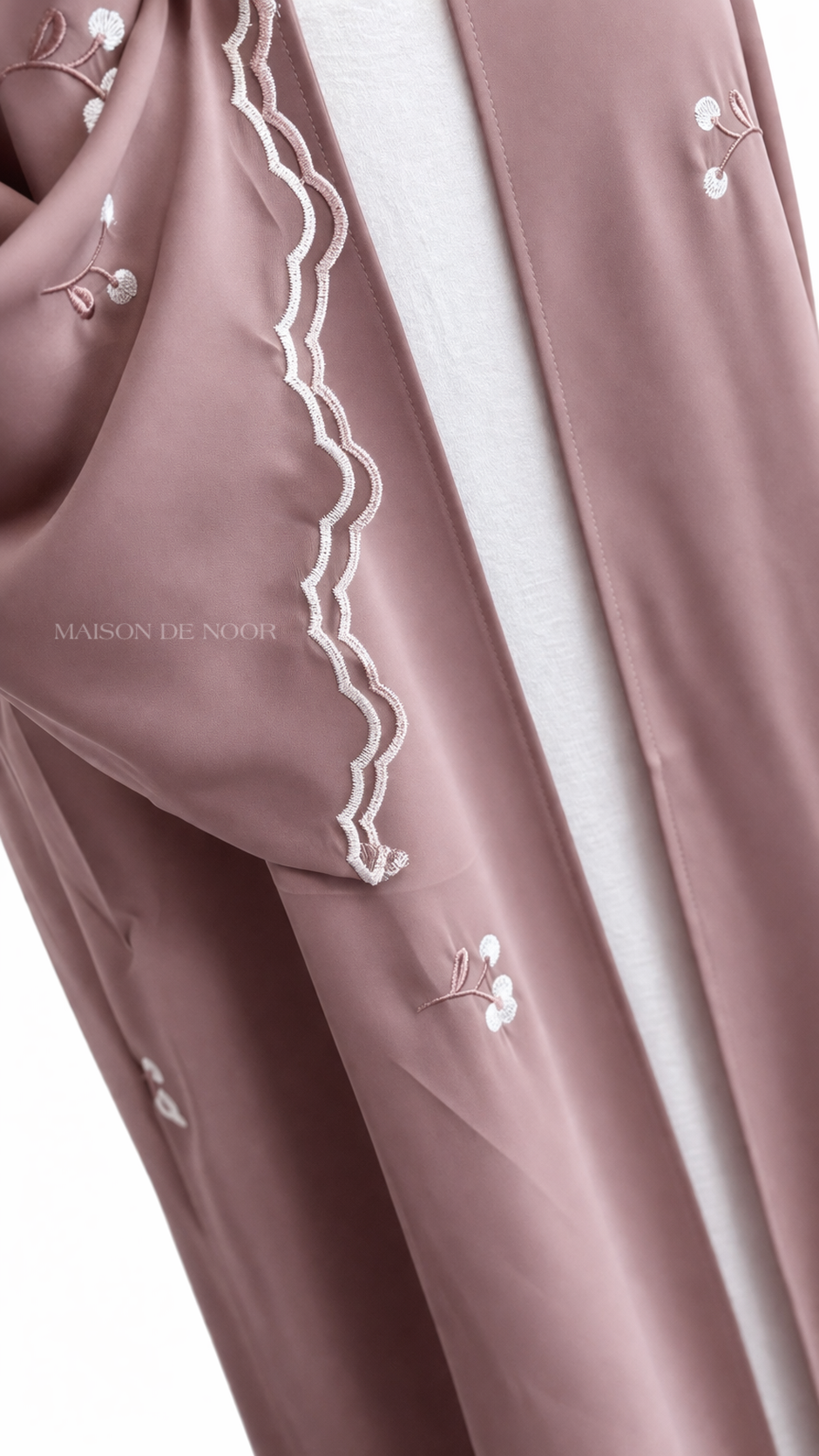 Floral Embroidered Open Abaya Set - Tea Pink