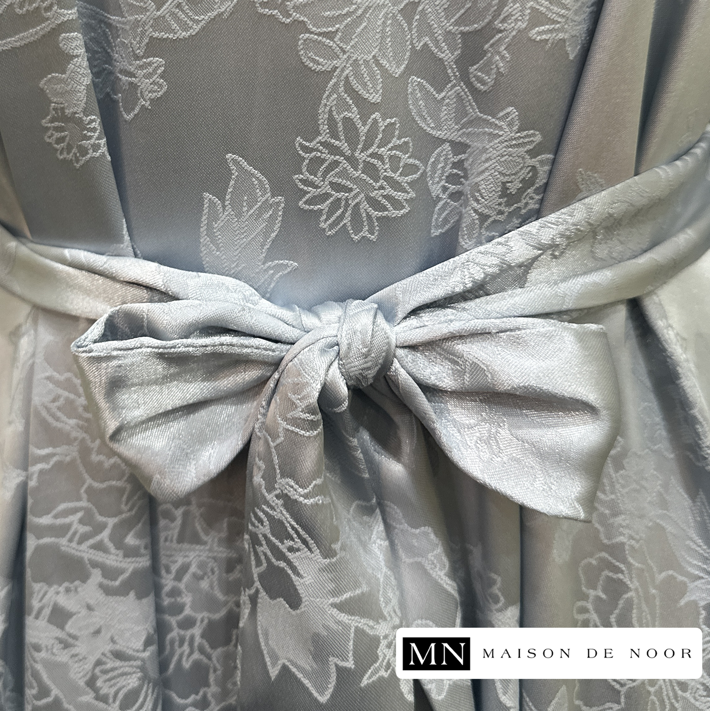 MN Occasions | Luxe Satin Belted Abaya - Ice Blue - LIMITED EDITION