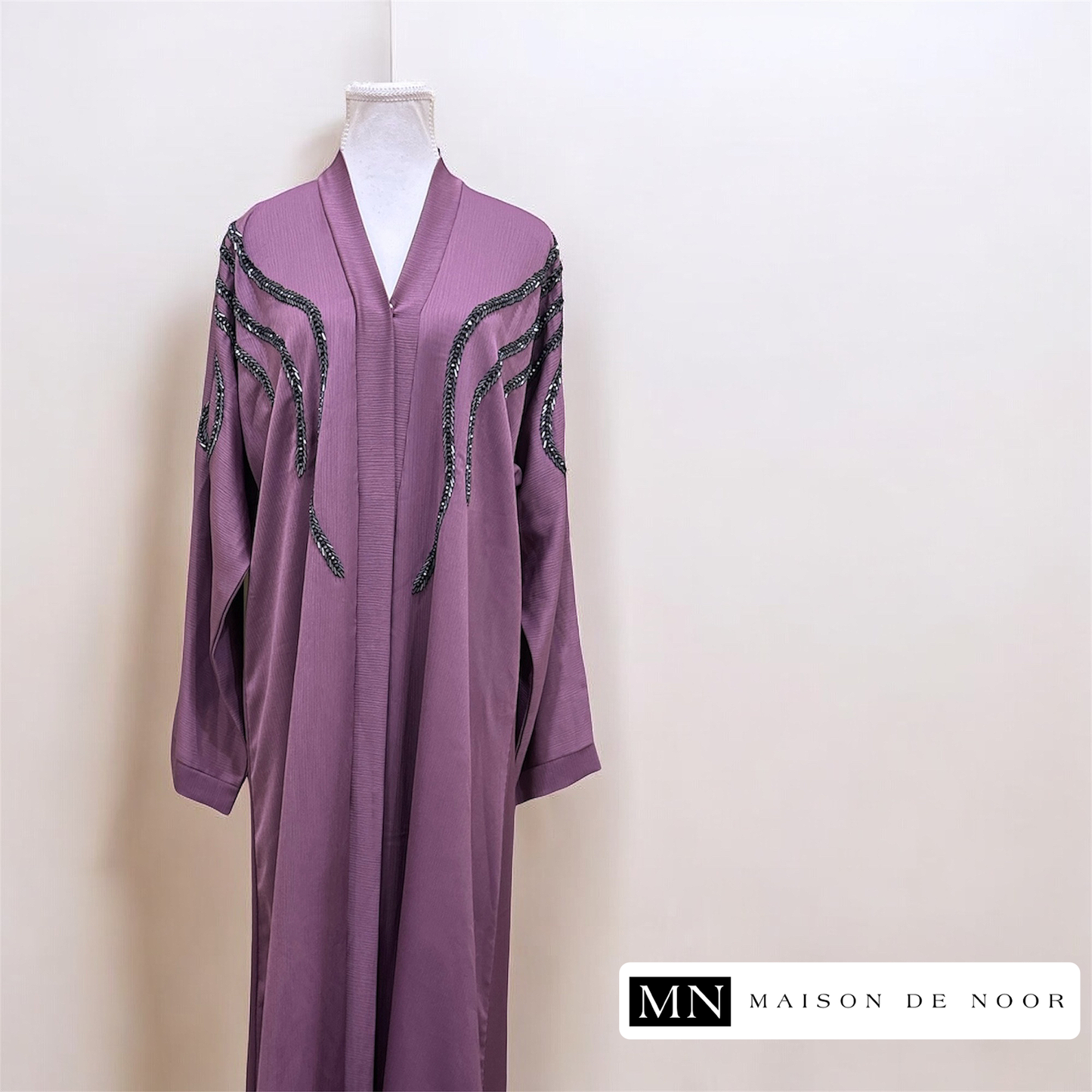 MN Occasions | IVY - Handmade Onyx Beaded Abaya - Amethyst