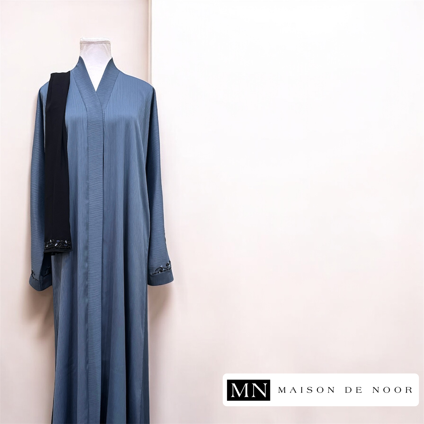 MN Occasions | IRIS - Handmade Beaded Embroidered Abaya - Sky Blue