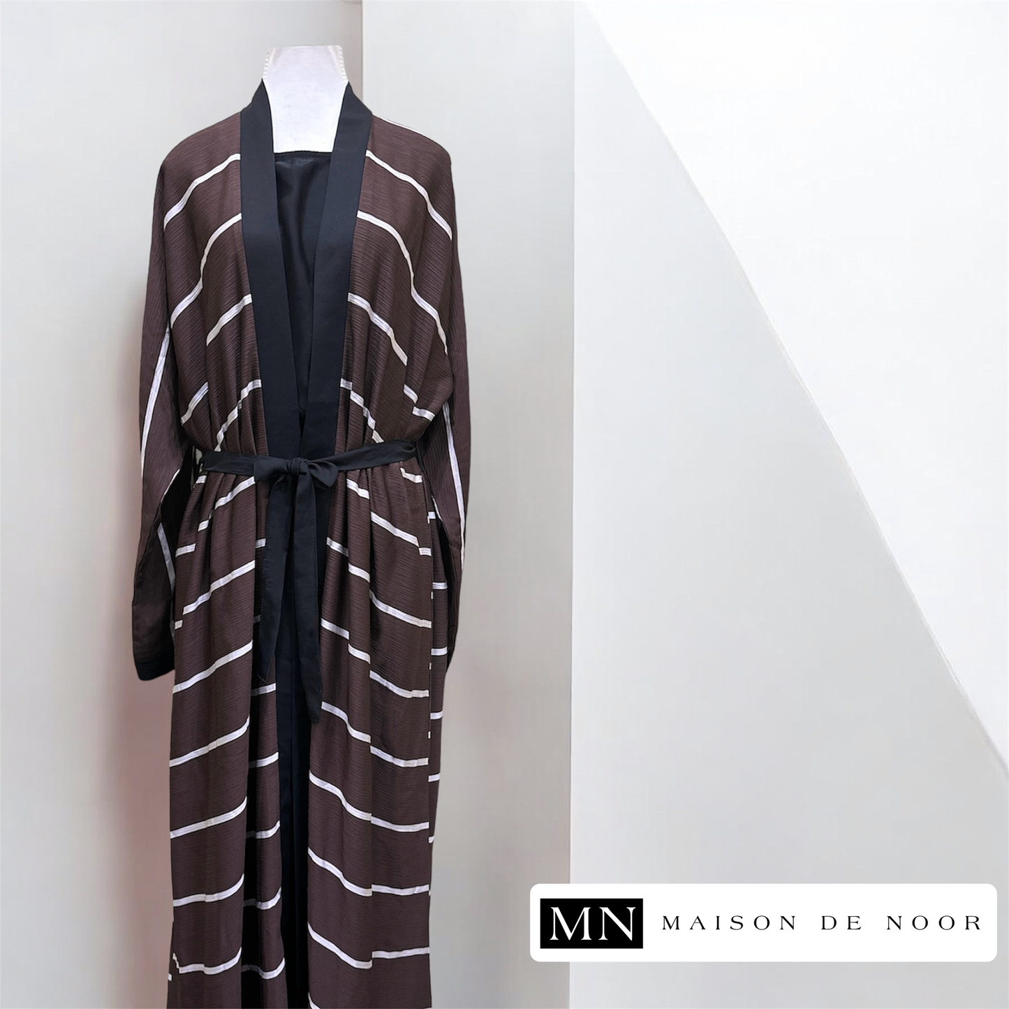 MN Essentials | Striped Open Abaya - Chocolate - FINAL SALE