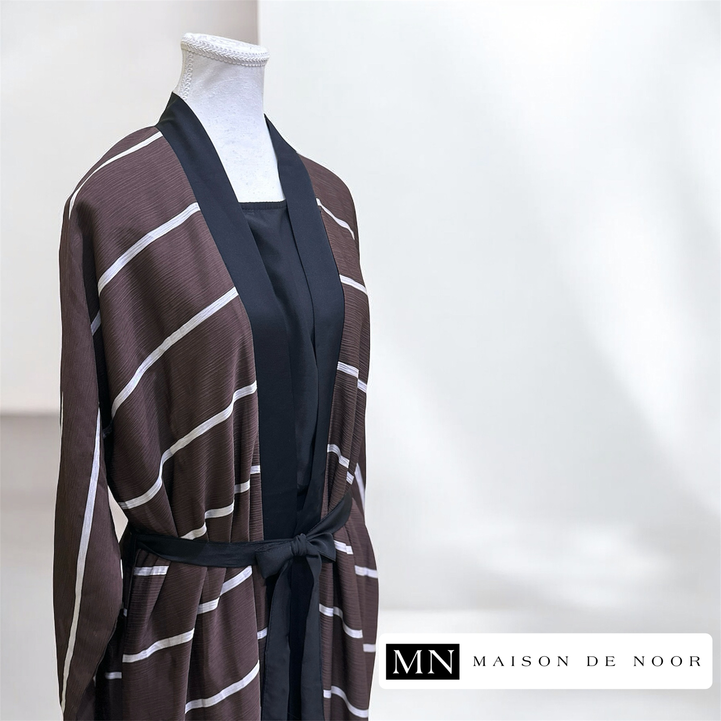 MN Essentials | Striped Open Abaya - Chocolate - FINAL SALE