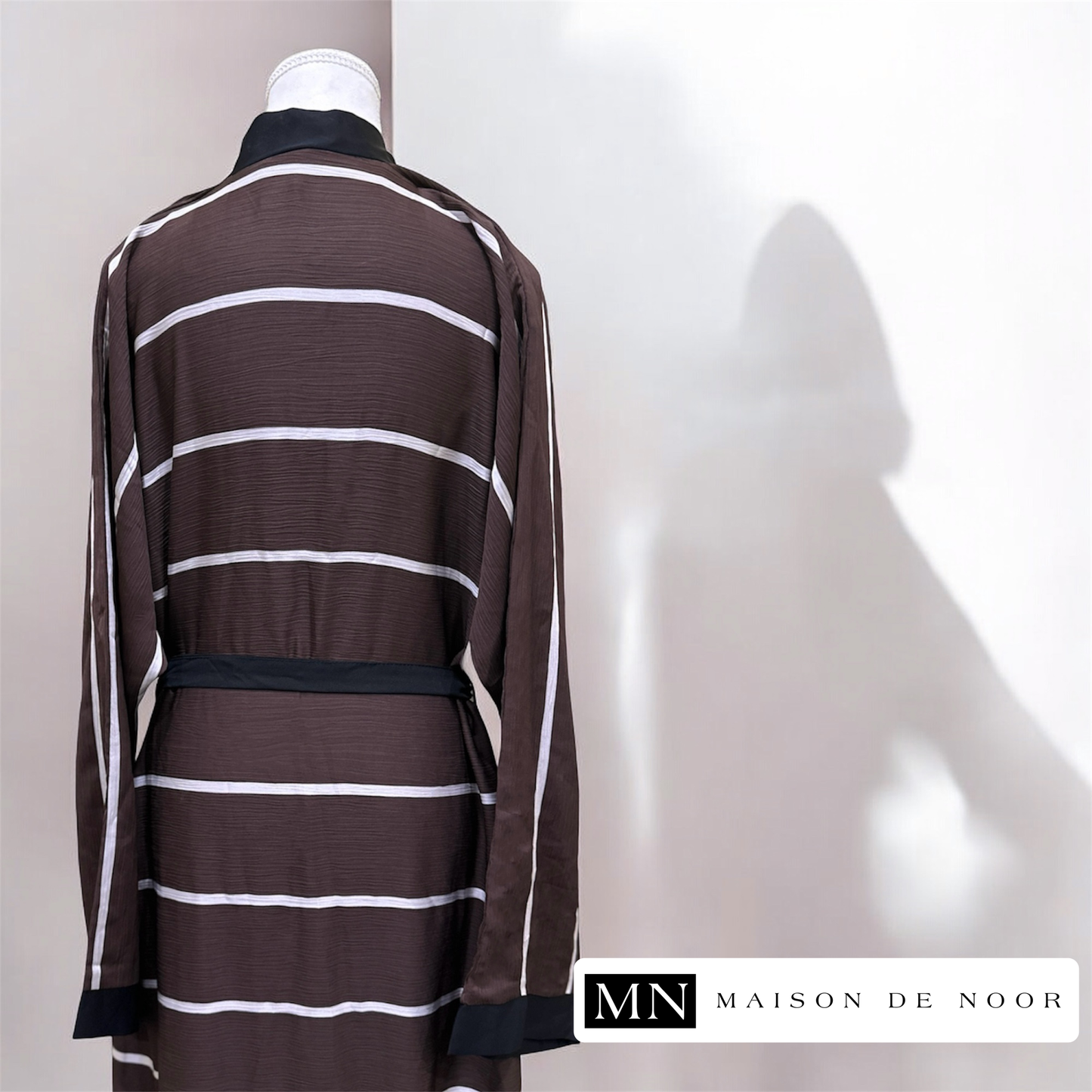 MN Essentials | Striped Open Abaya - Chocolate - FINAL SALE