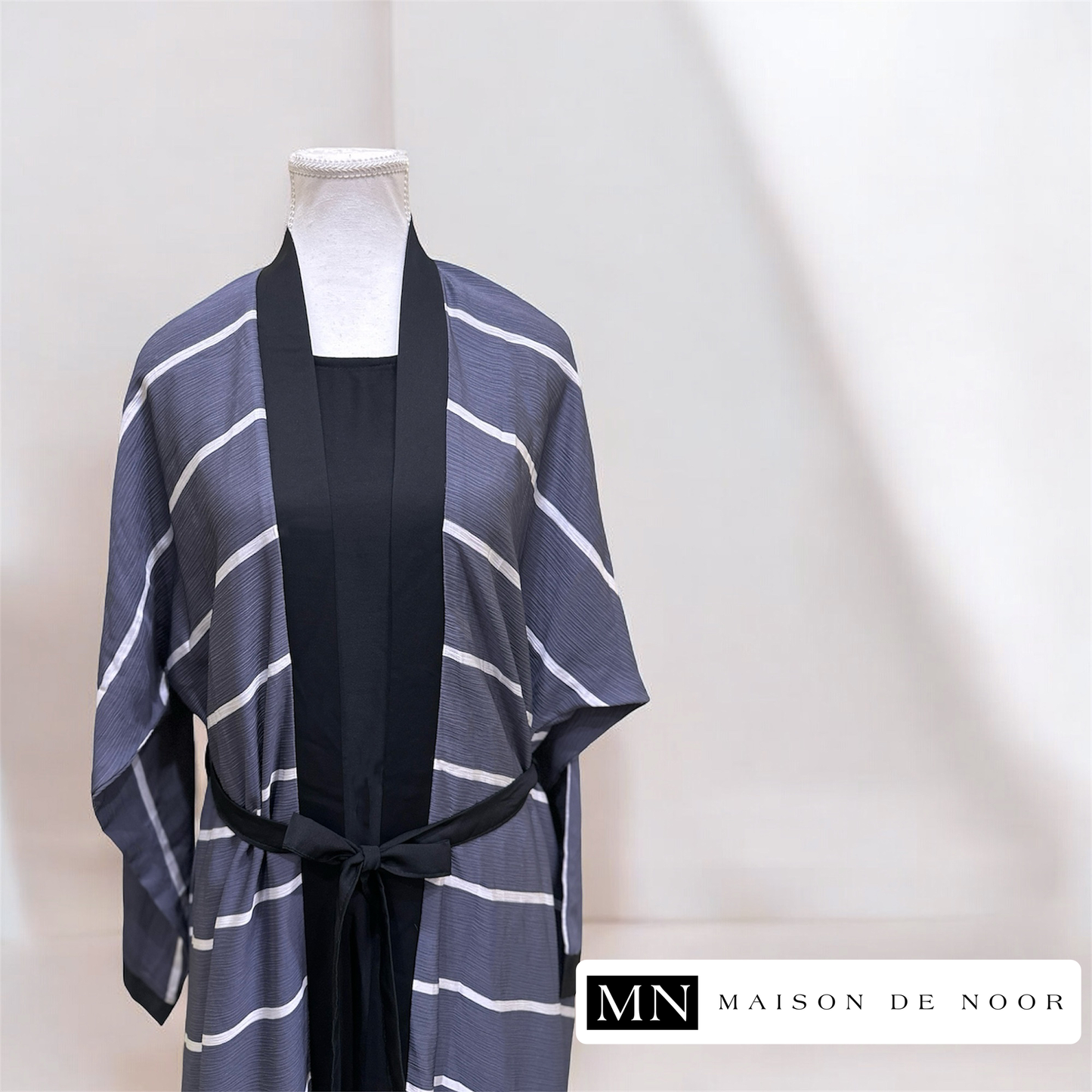 MN Essentials | Striped Open Abaya - Rain - FINAL SALE