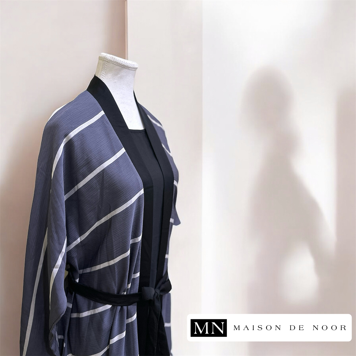 MN Essentials | Striped Open Abaya - Rain - FINAL SALE