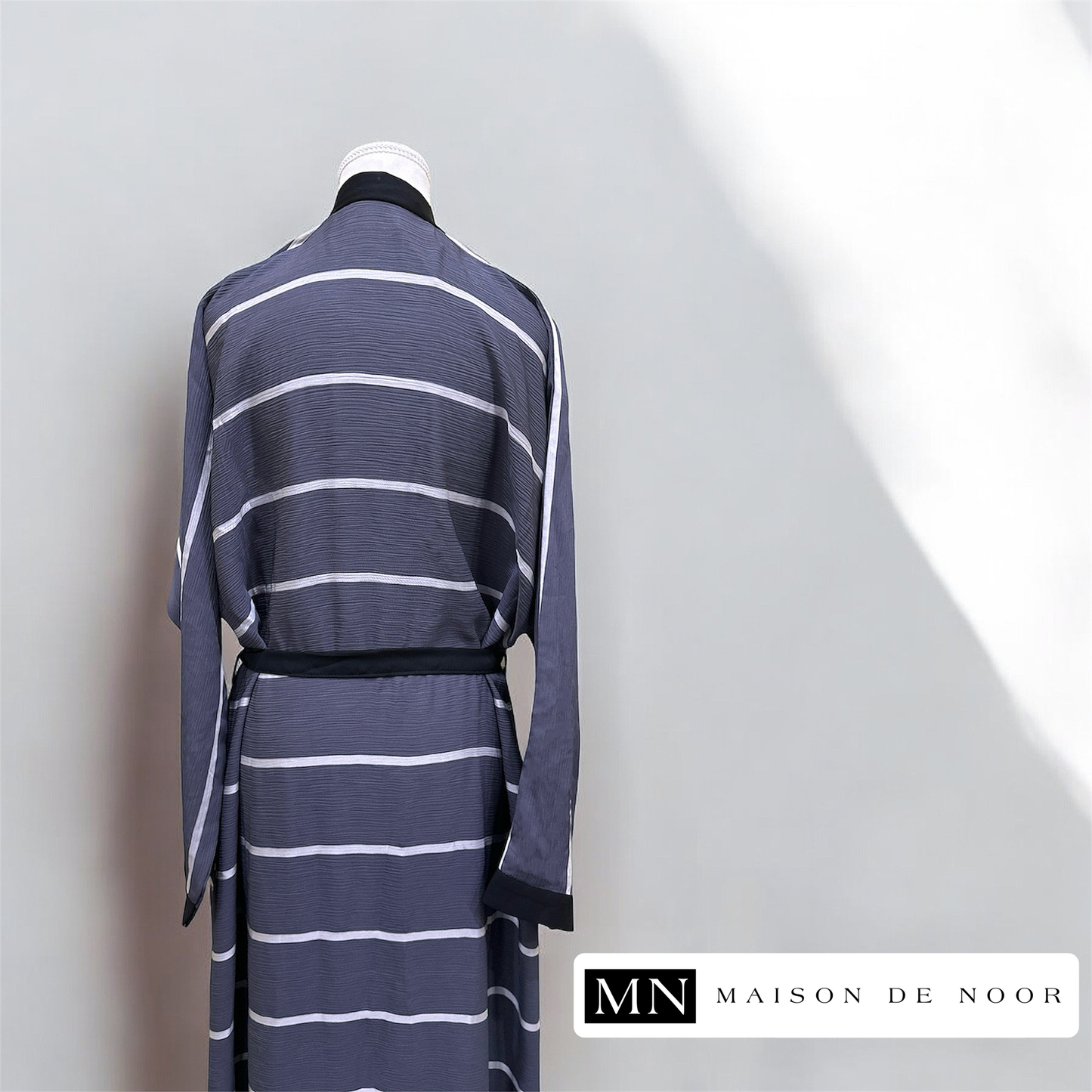 MN Essentials | Striped Open Abaya - Rain - FINAL SALE