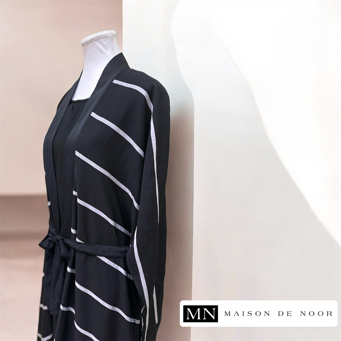 MN Essentials | Striped Open Abaya - Midnight - FINAL SALE