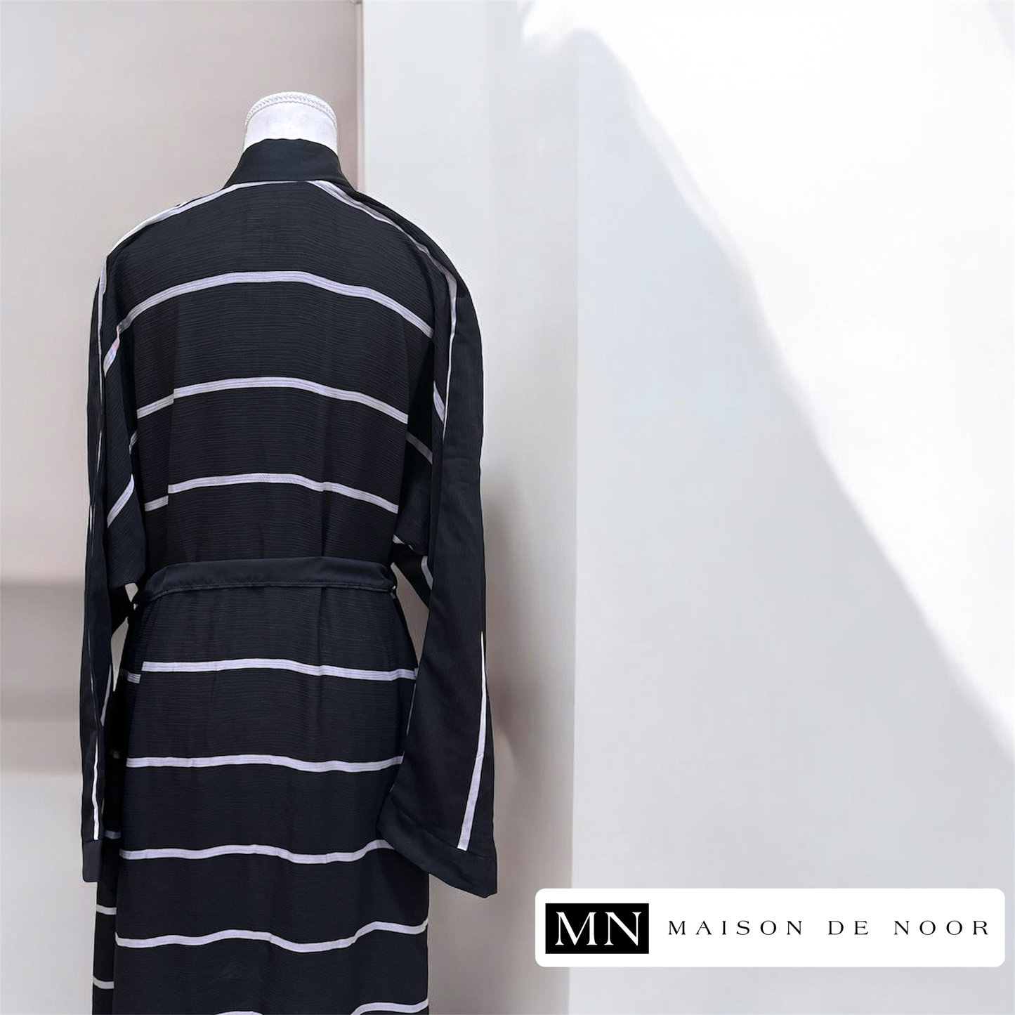 MN Essentials | Striped Open Abaya - Midnight - FINAL SALE