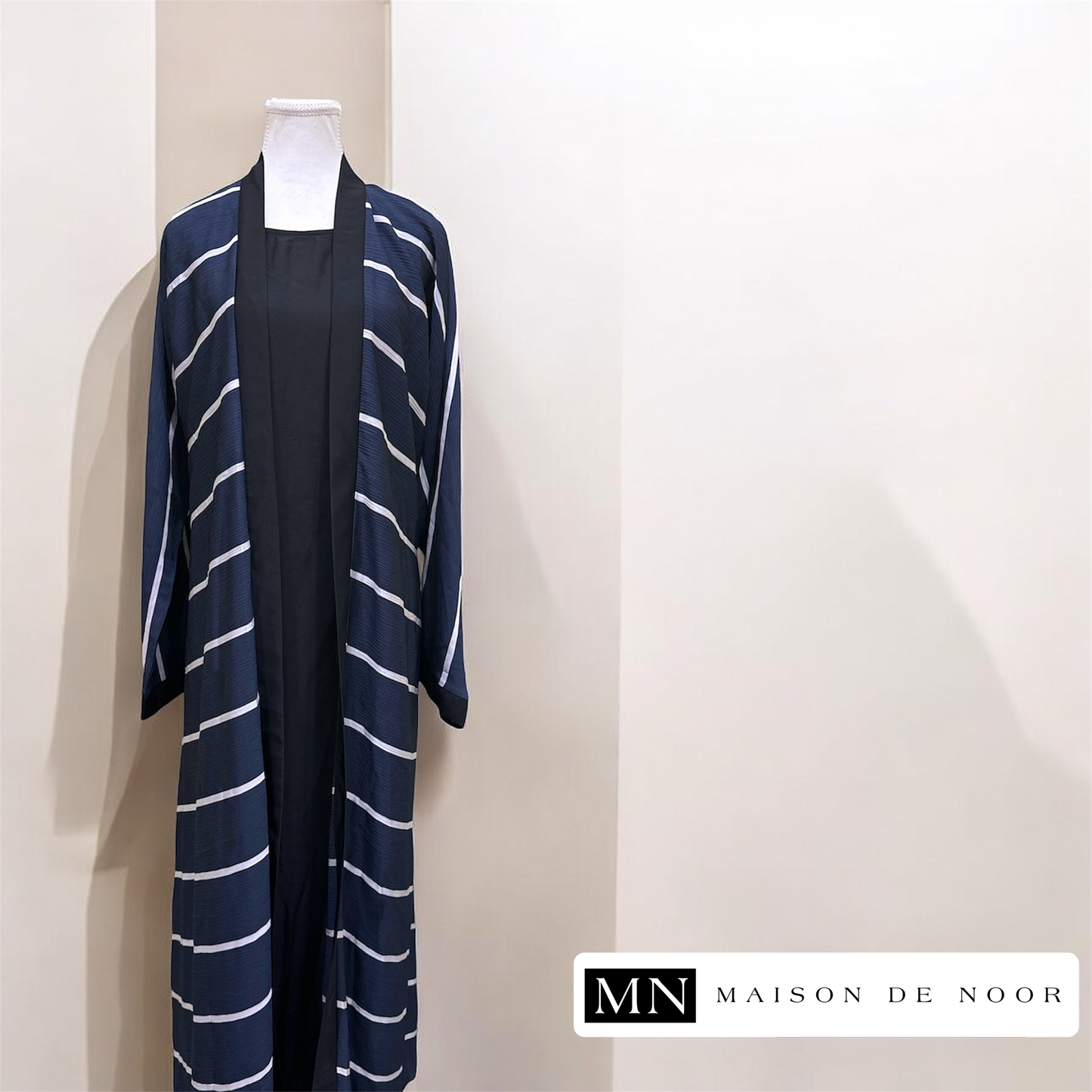 MN Essentials | Striped Open Abaya - Marine Blue - FINAL SALE