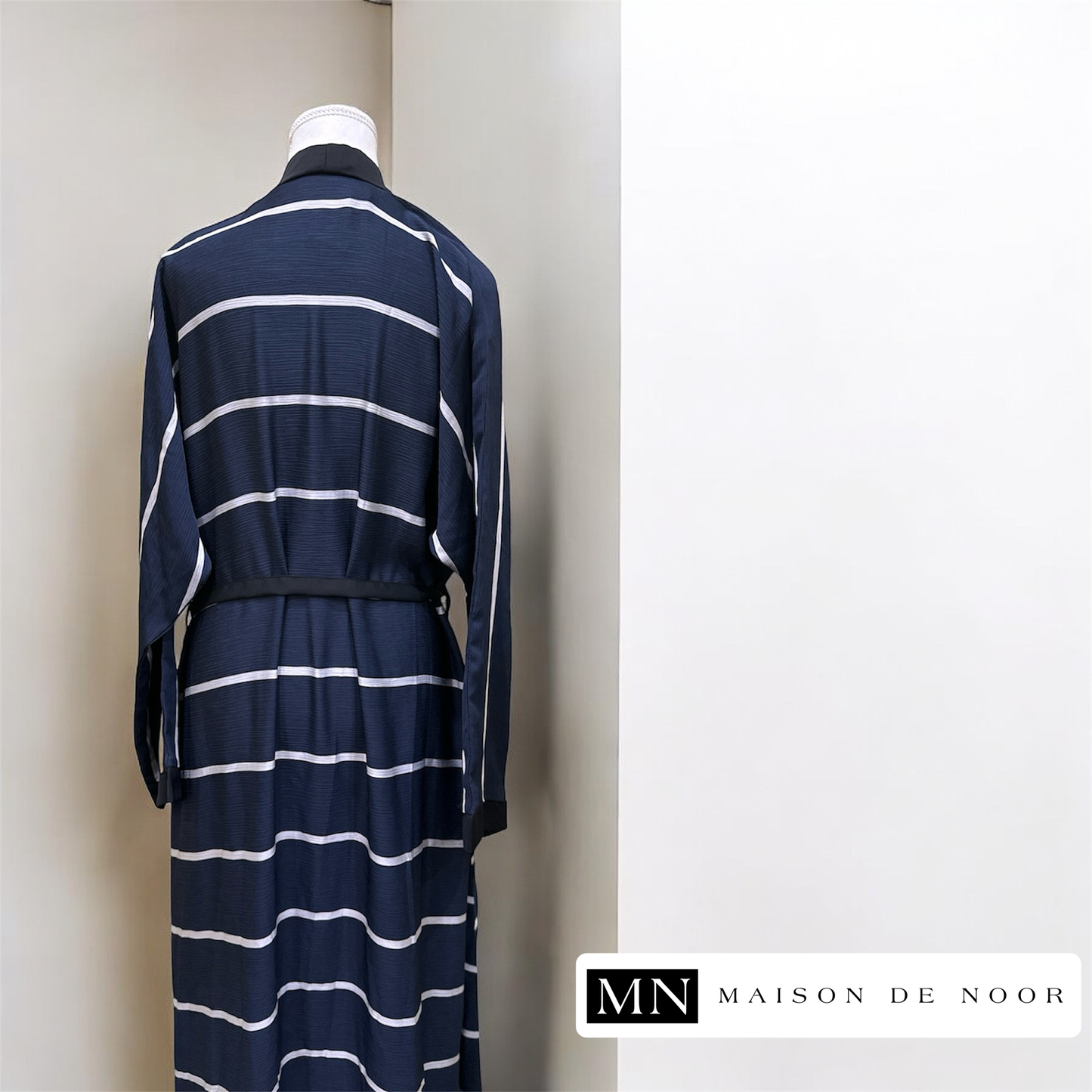 MN Essentials | Striped Open Abaya - Marine Blue - FINAL SALE