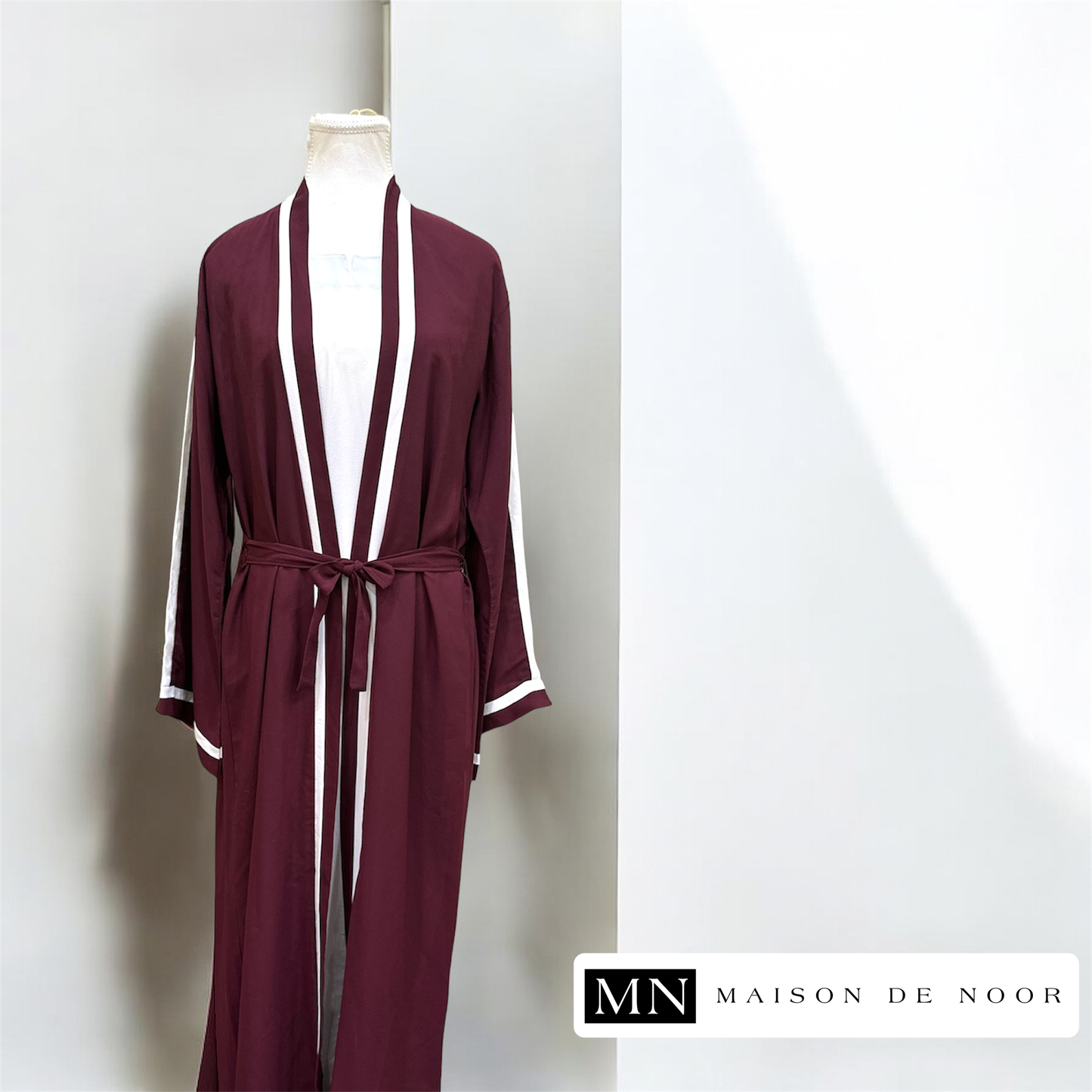 MN Essentials | Varsity Open Abaya - Maroon | FINAL SALE
