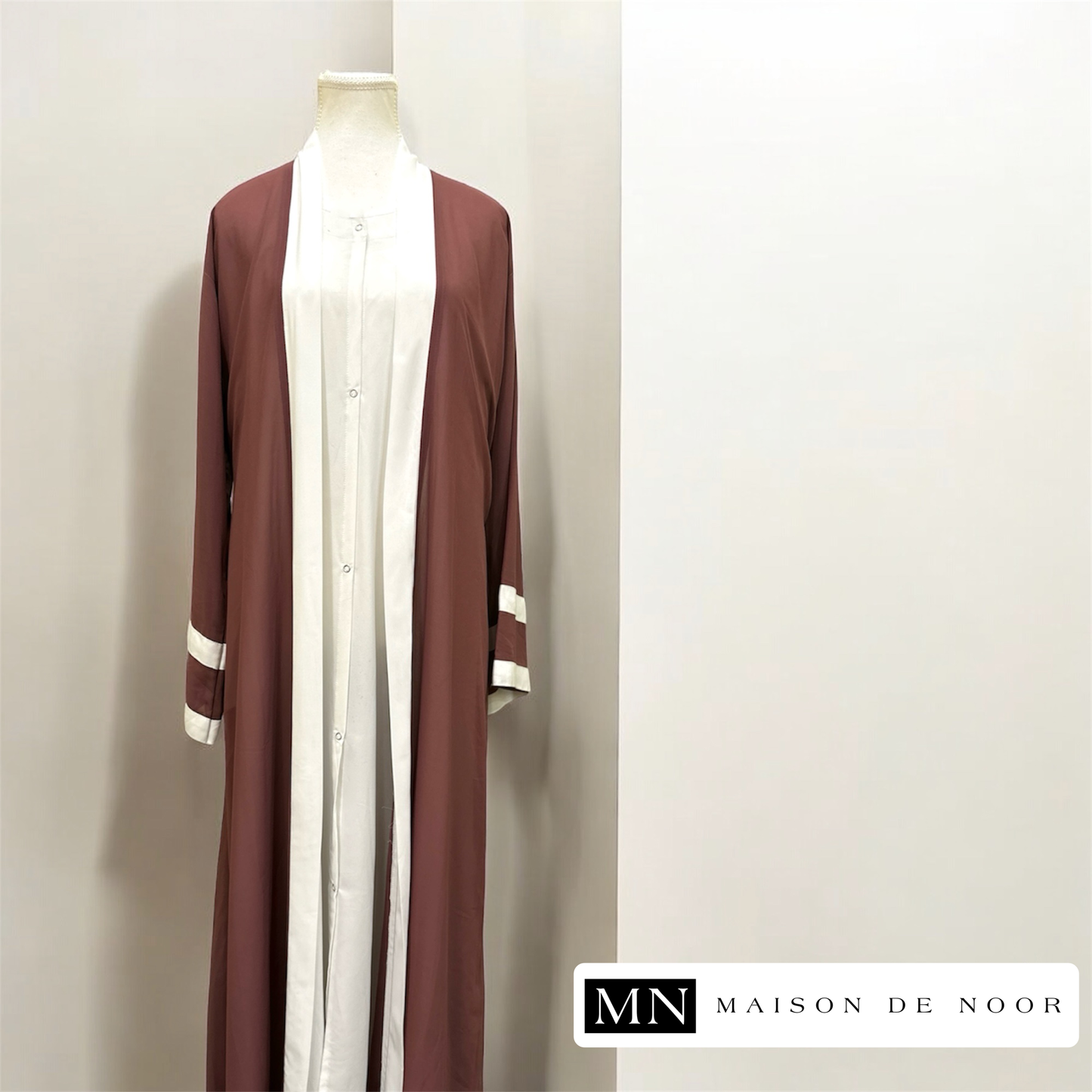 MN Essentials | Dual Stripe Chiffon Open Abaya - Tea Pink | FINAL SALE