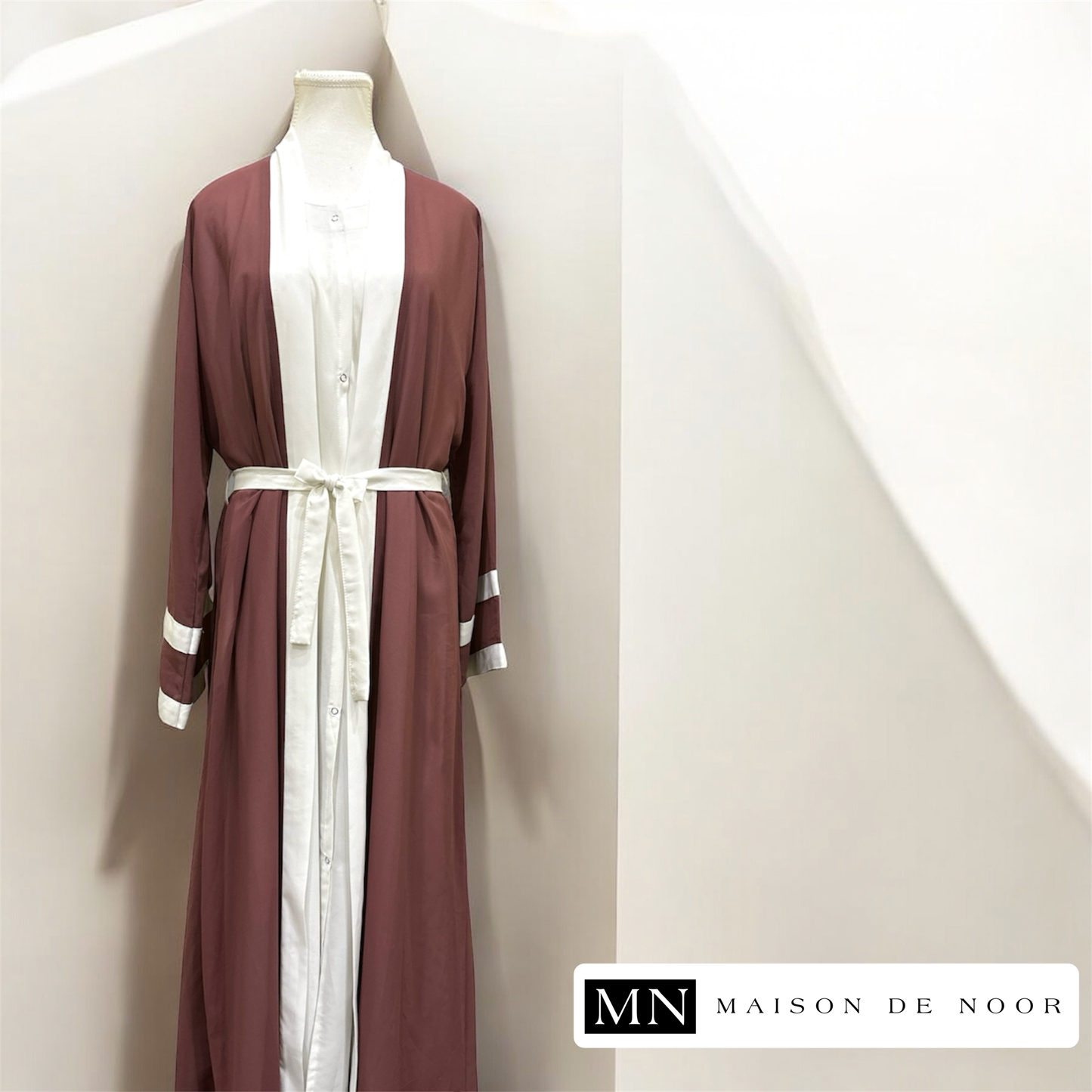 MN Essentials | Dual Stripe Chiffon Open Abaya - Tea Pink | FINAL SALE