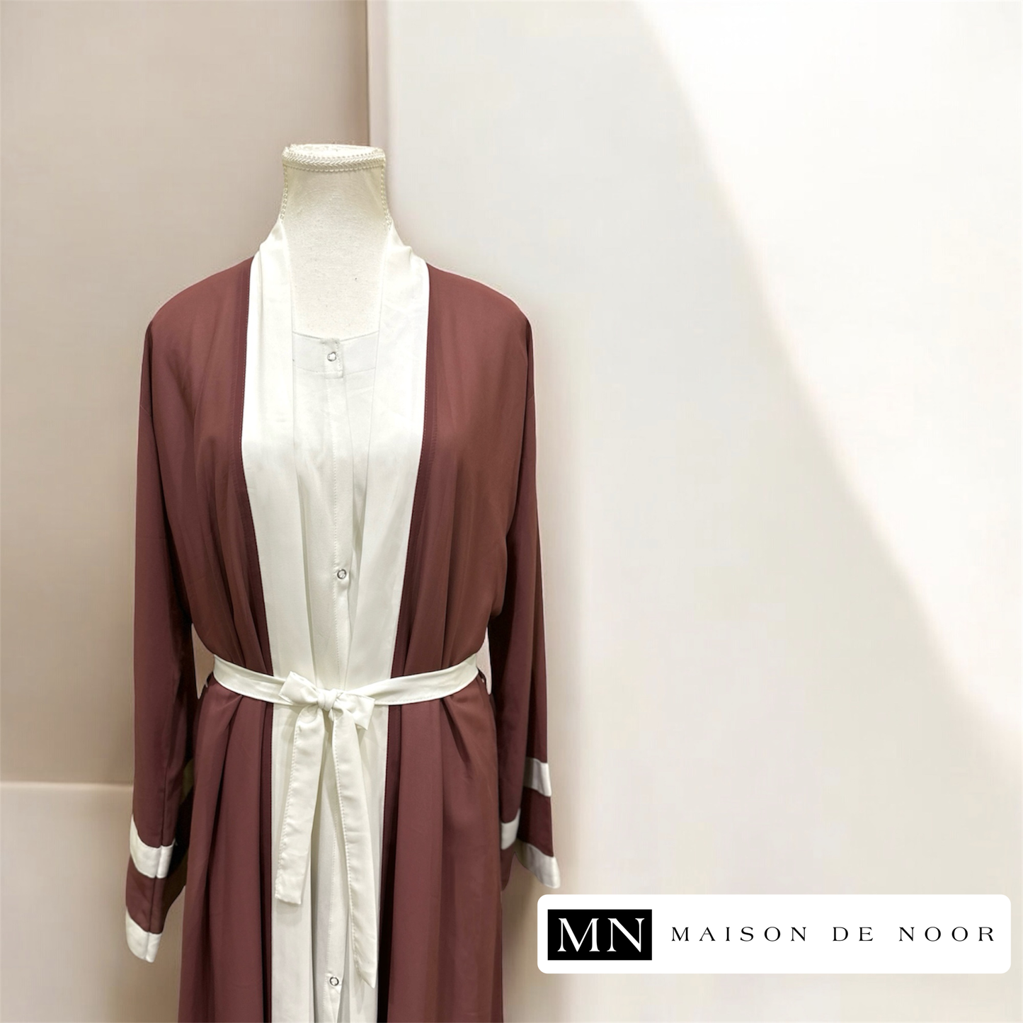 MN Essentials | Dual Stripe Chiffon Open Abaya - Tea Pink | FINAL SALE