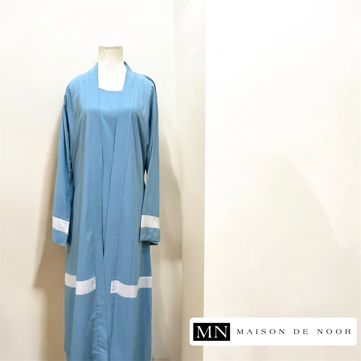 MN Essentials | Single Stripe Open Abaya - Sky Blue - FINAL SALE