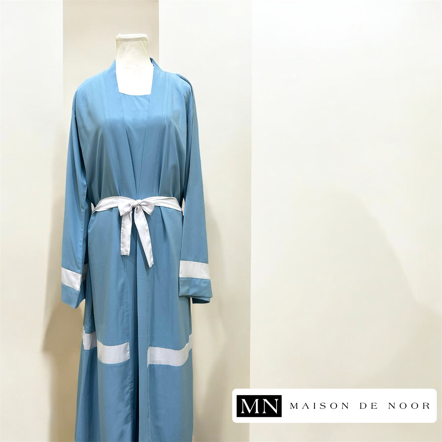 MN Essentials | Single Stripe Open Abaya - Sky Blue - FINAL SALE