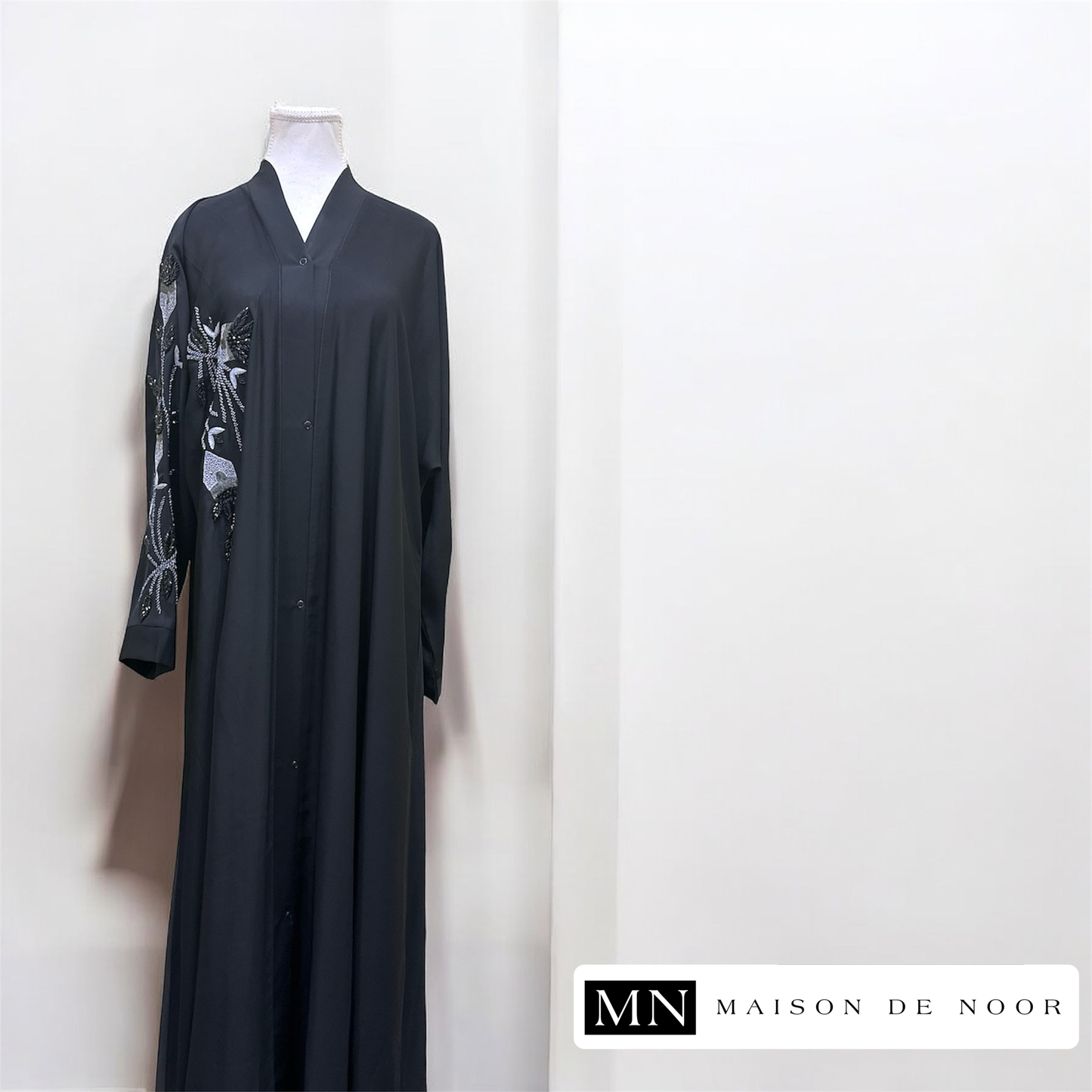MN Occasions | Handmade Beaded Embroidered Abaya - Midnight Black