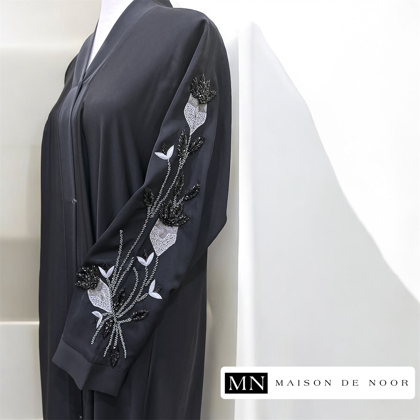 MN Occasions | Handmade Beaded Embroidered Abaya - Midnight Black