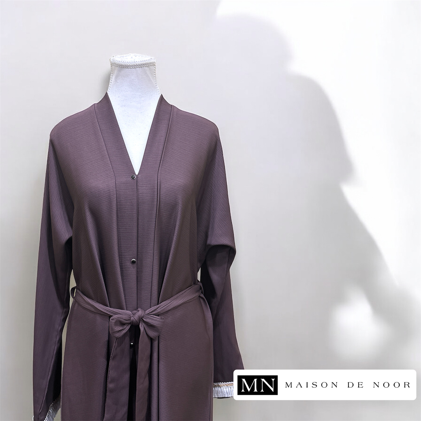 MN Occasions | Lace Sleeve Belted Button-Down - Purple Mauve