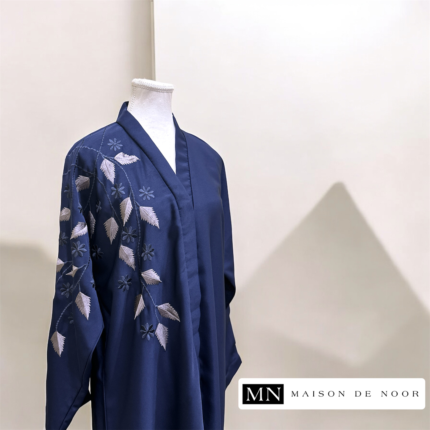 MN Occasions | Floral Vine Embroidered Open Abaya - Royal Blue