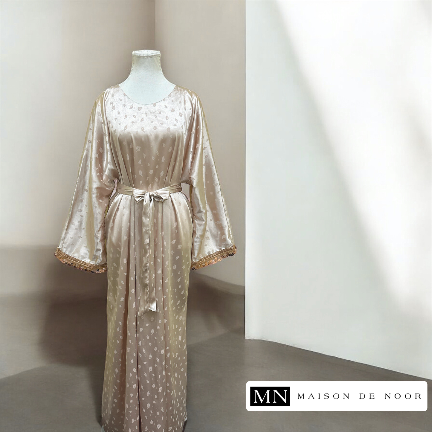 MN Occasions | Luxe Satin Belted Abaya - Rose Gold - LIMITED EDITION