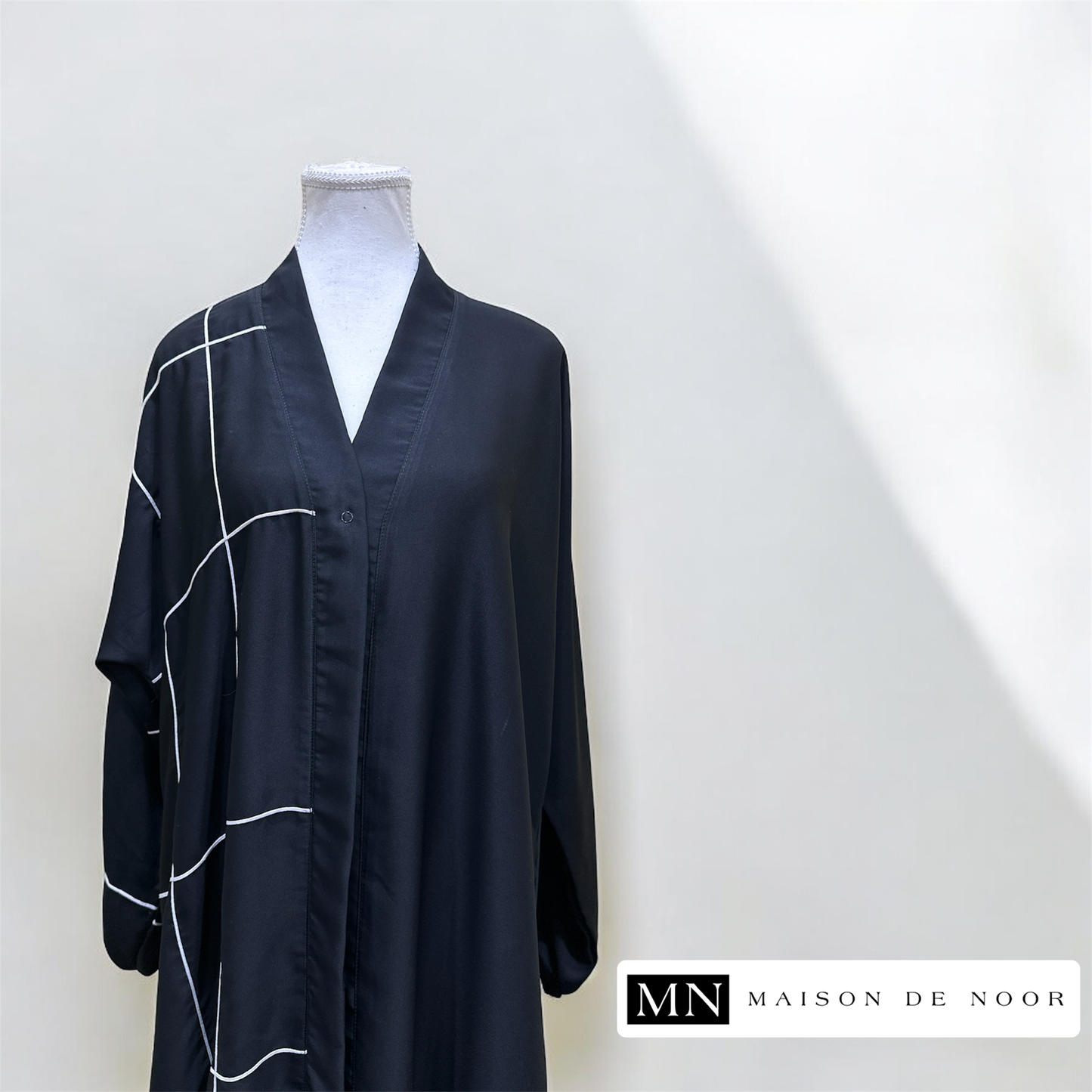 MN Essentials | Modern Black Grid Abaya Dress - Classic White | FINAL SALE