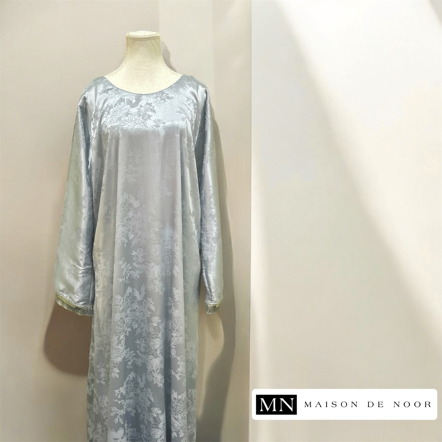 MN Occasions | Luxe Satin Belted Abaya - Ice Blue - LIMITED EDITION