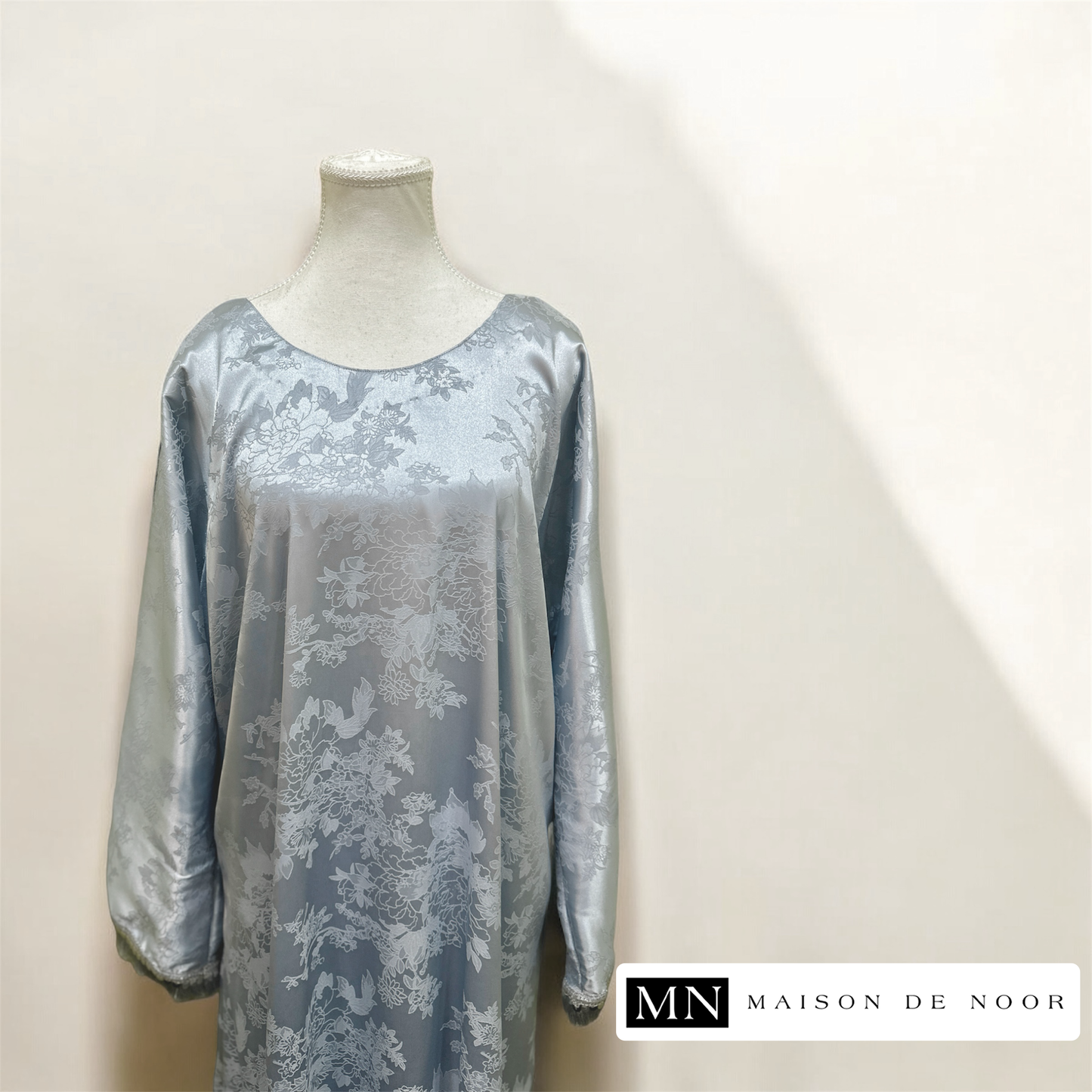 MN Occasions | Luxe Satin Belted Abaya - Ice Blue - LIMITED EDITION