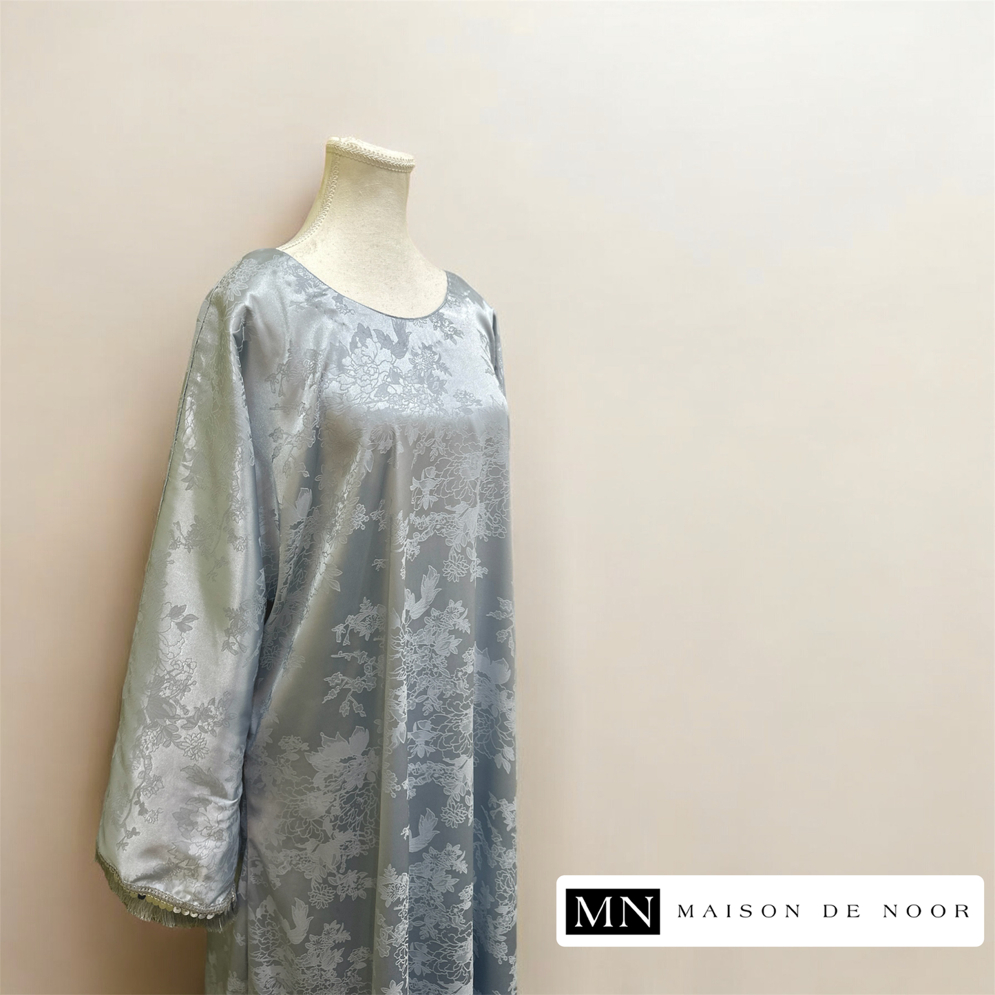MN Occasions | Luxe Satin Belted Abaya - Ice Blue - LIMITED EDITION