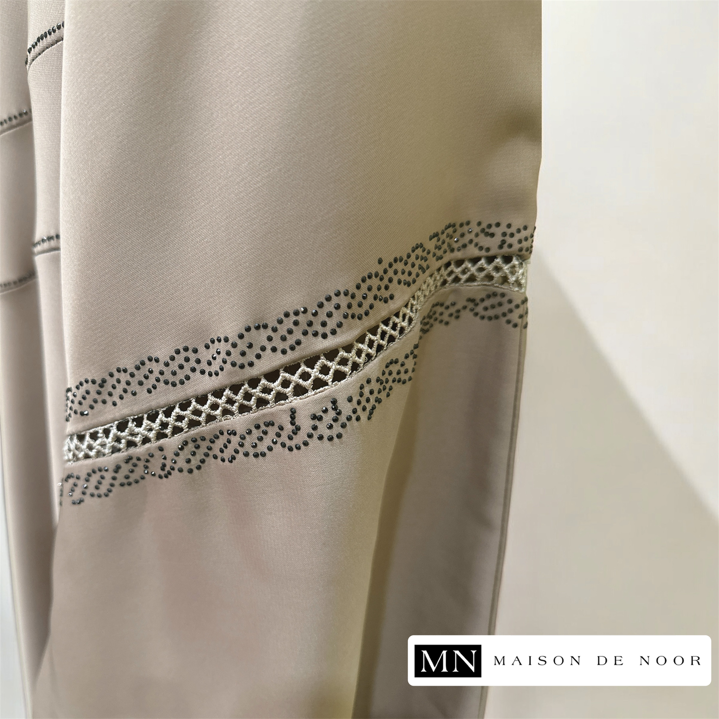 MN Occasions | PEONY - Sequin Lace Button-down Open Abaya - Beige Pink