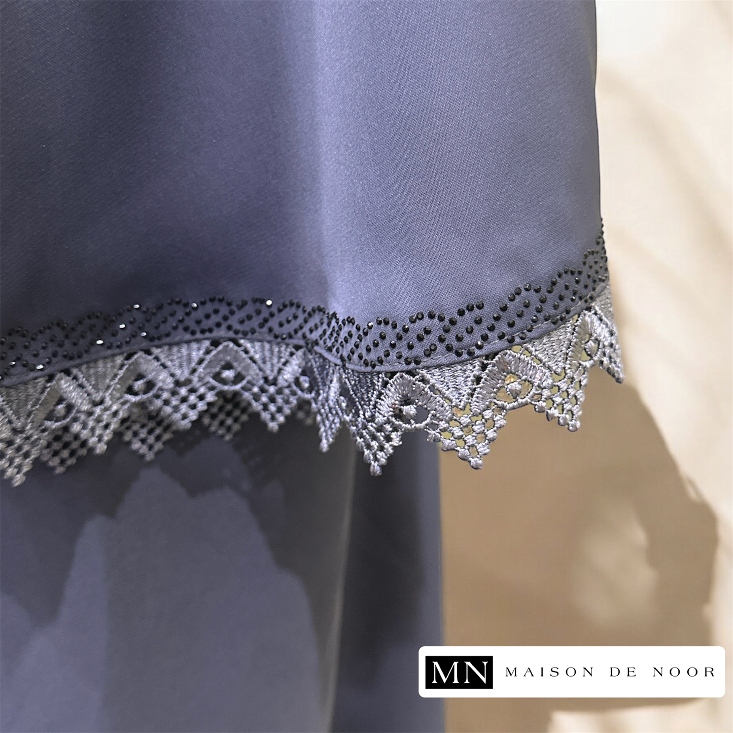 MN Occasions | Sequin Lace Button-down Open Abaya - Indigo Blue
