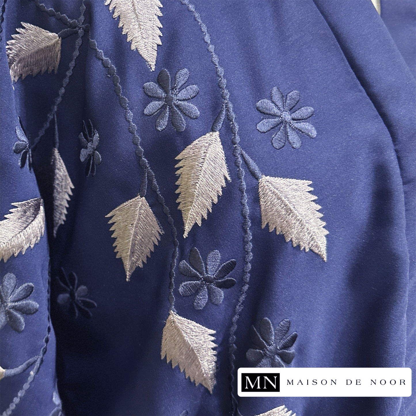 MN Occasions | Floral Vine Embroidered Open Abaya - Royal Blue