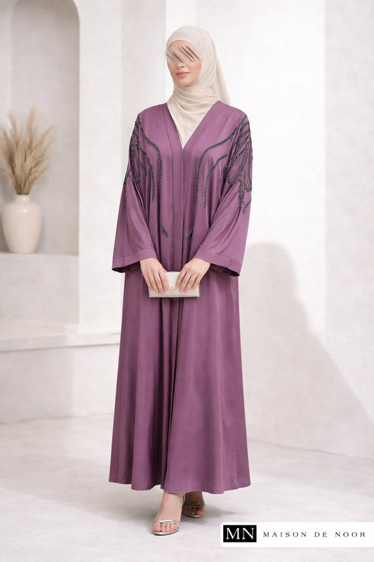 MN Occasions | IVY - Handmade Onyx Beaded Abaya - Amethyst