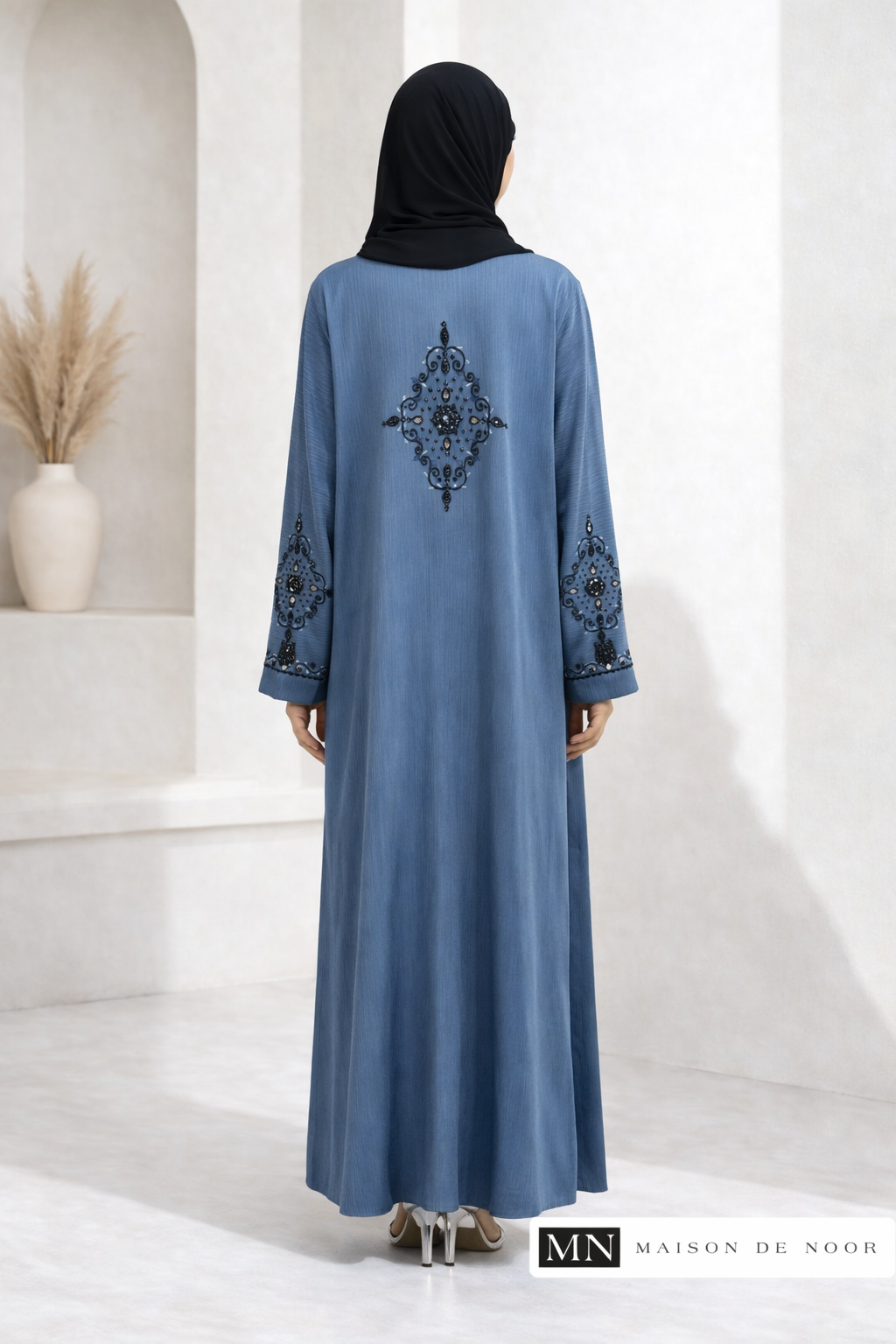 MN Occasions | IRIS - Handmade Beaded Embroidered Abaya - Sky Blue