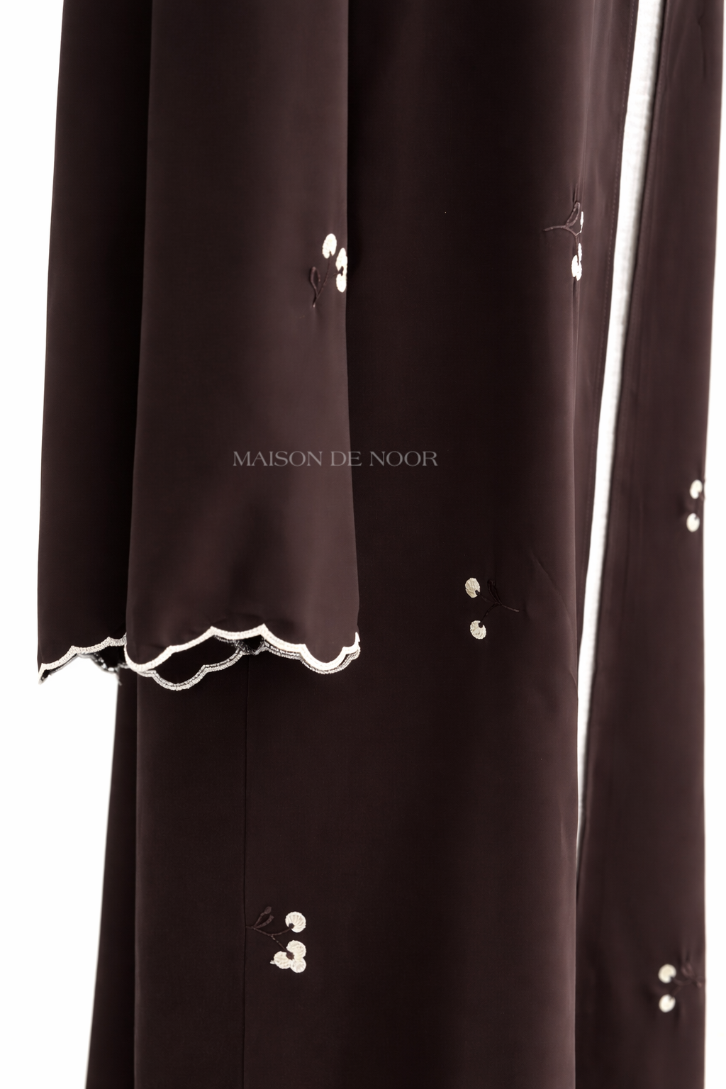 Floral Embroidered Open Abaya Set - Dark Brown