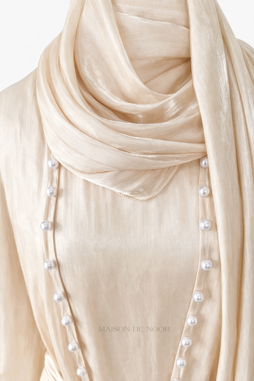Pearl Embellished Abaya 5-Piece Set - Shimmery Gold