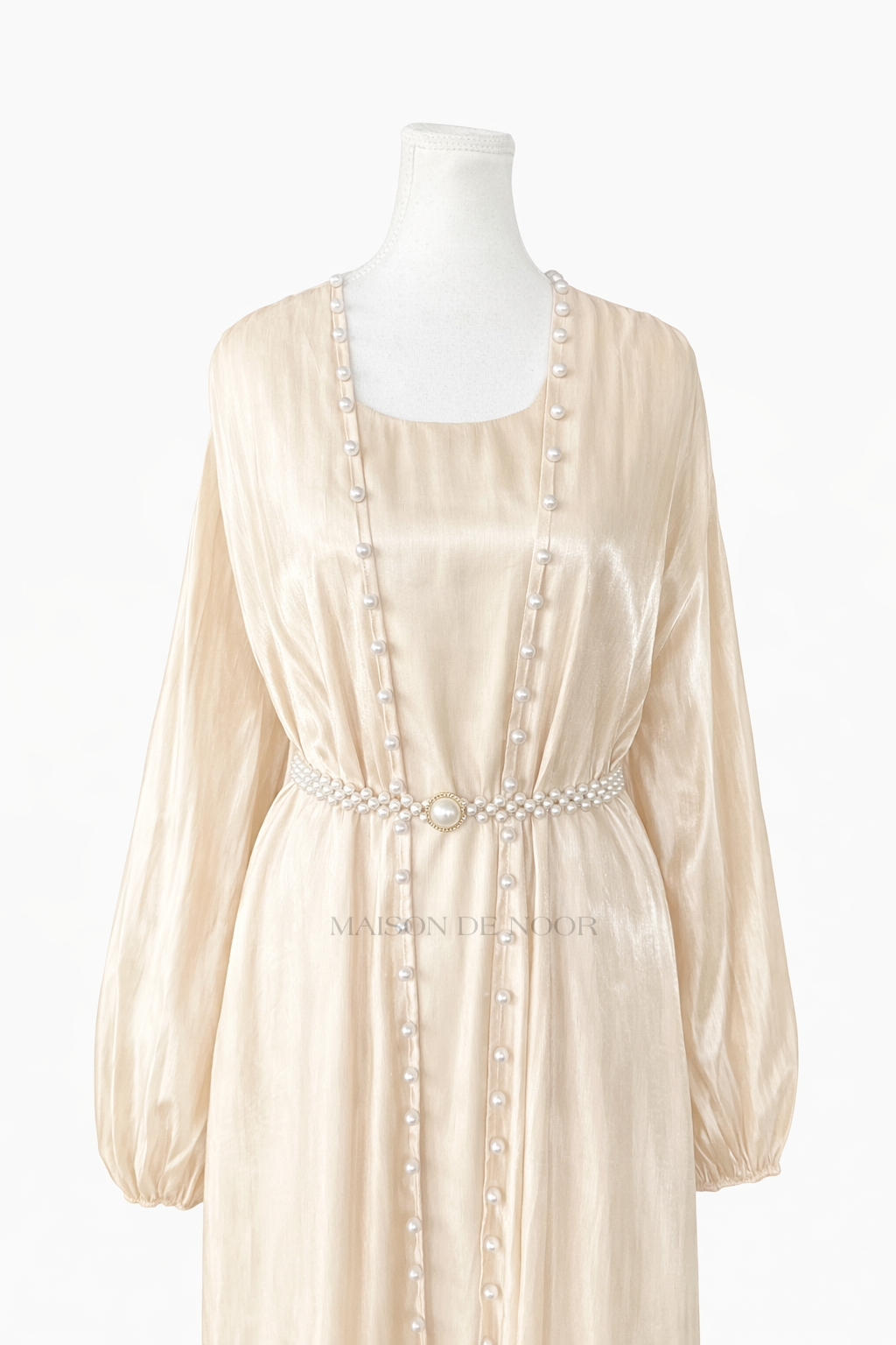 Pearl Embellished Abaya 5-Piece Set - Shimmery Gold
