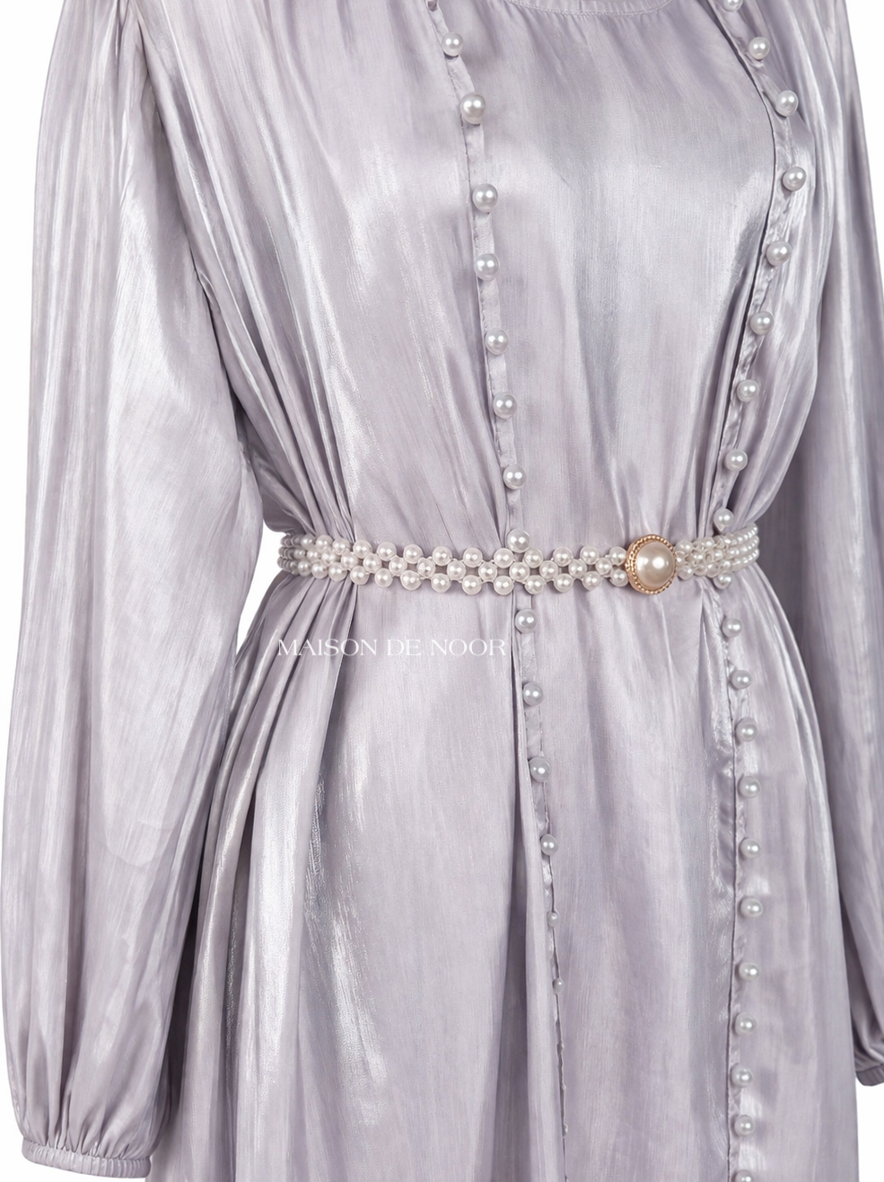 Pearl Embellished Abaya 5-Piece Set - Shimmery Lilac