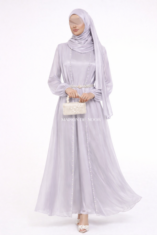Pearl Embellished Abaya 5-Piece Set - Shimmery Lilac