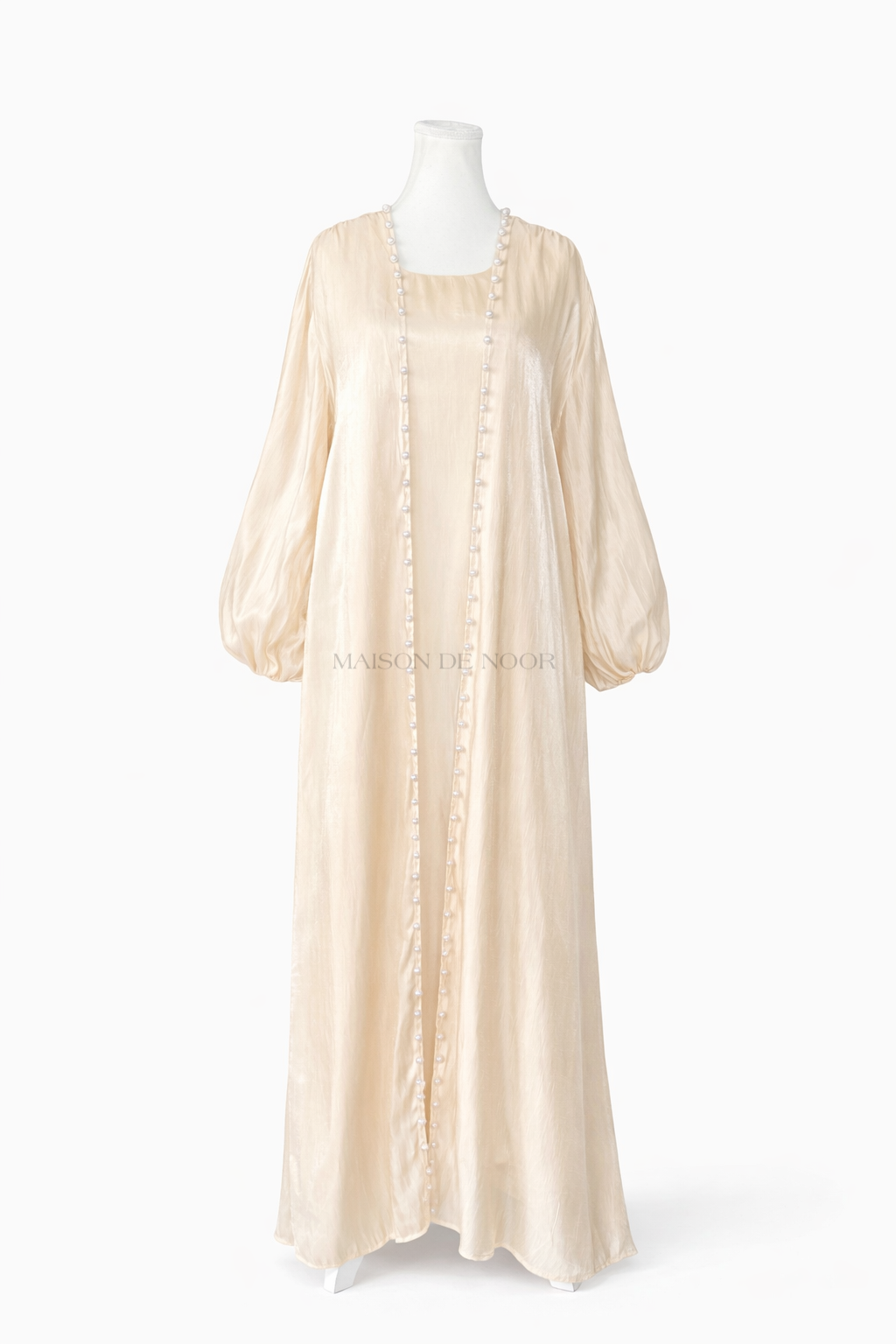 Pearl Embellished Abaya 5-Piece Set - Shimmery Gold