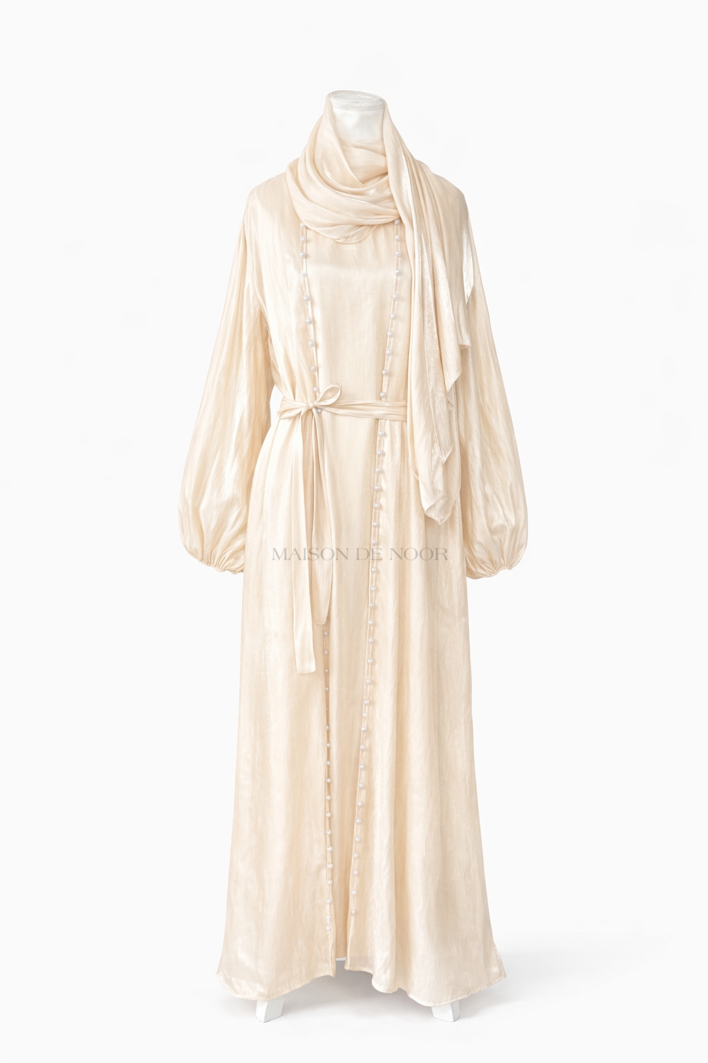 Pearl Embellished Abaya 5-Piece Set - Shimmery Gold