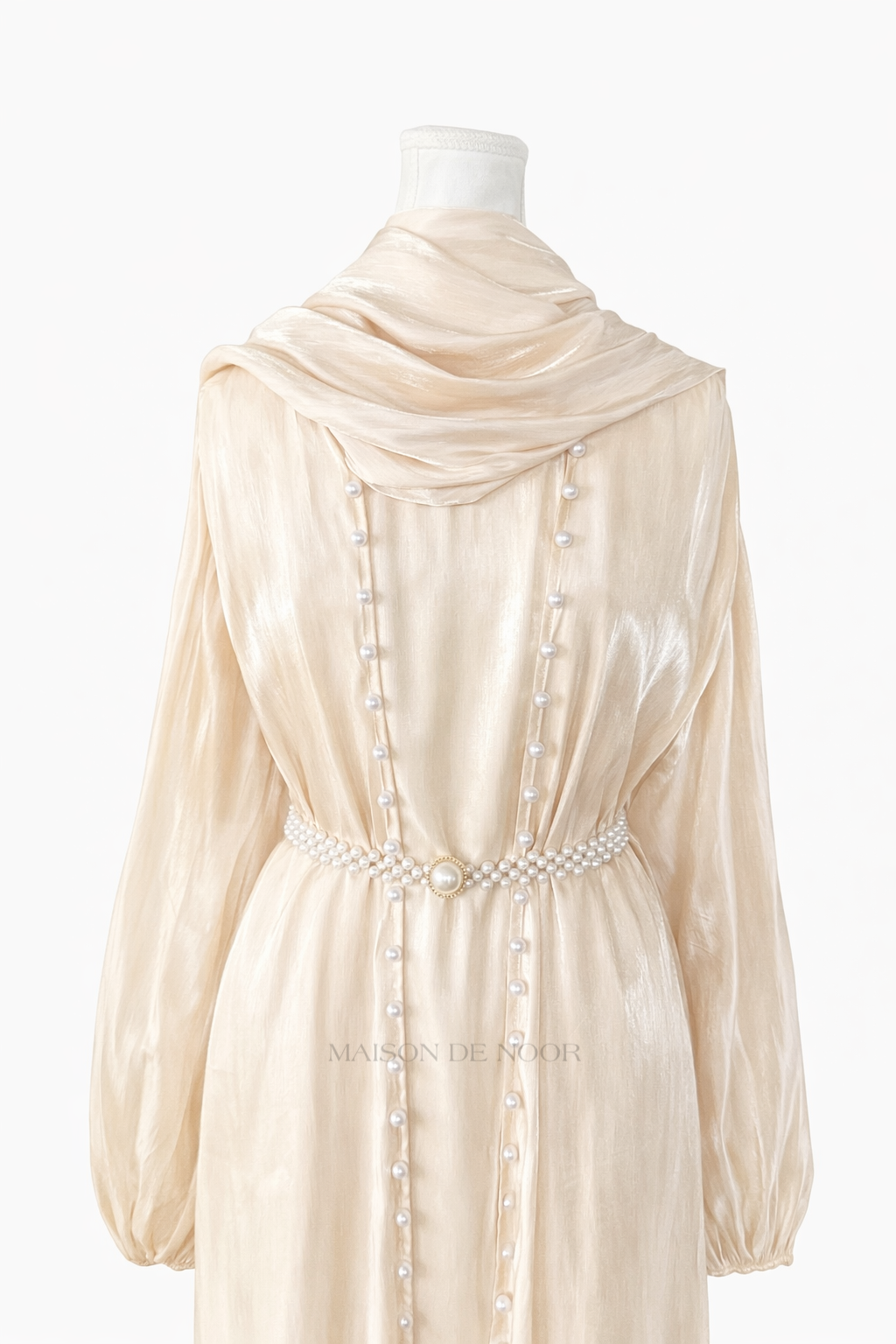 Pearl Embellished Abaya 5-Piece Set - Shimmery Gold