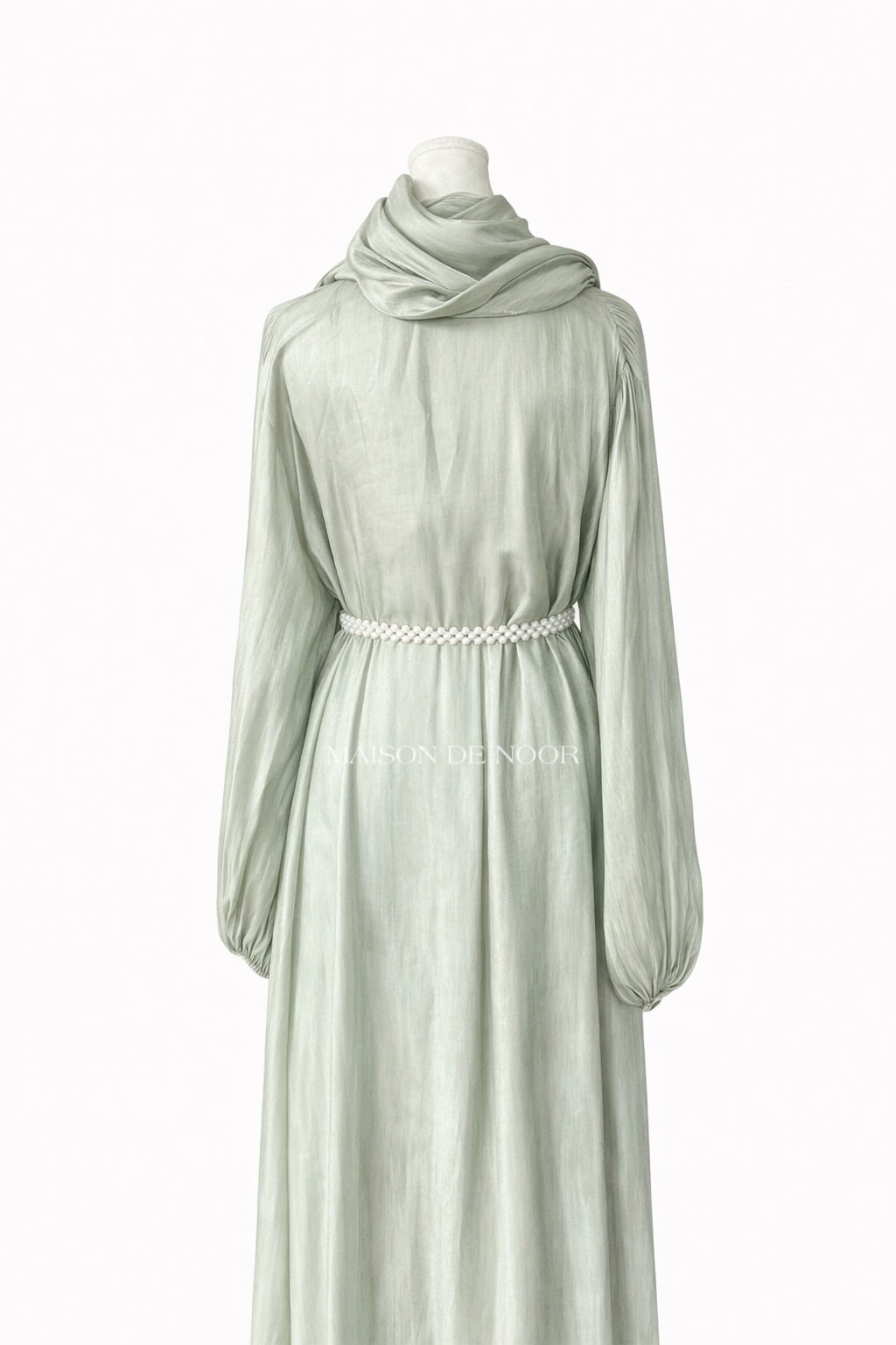 Pearl Embellished Abaya 5-Piece Set - Shimmery Sage Green