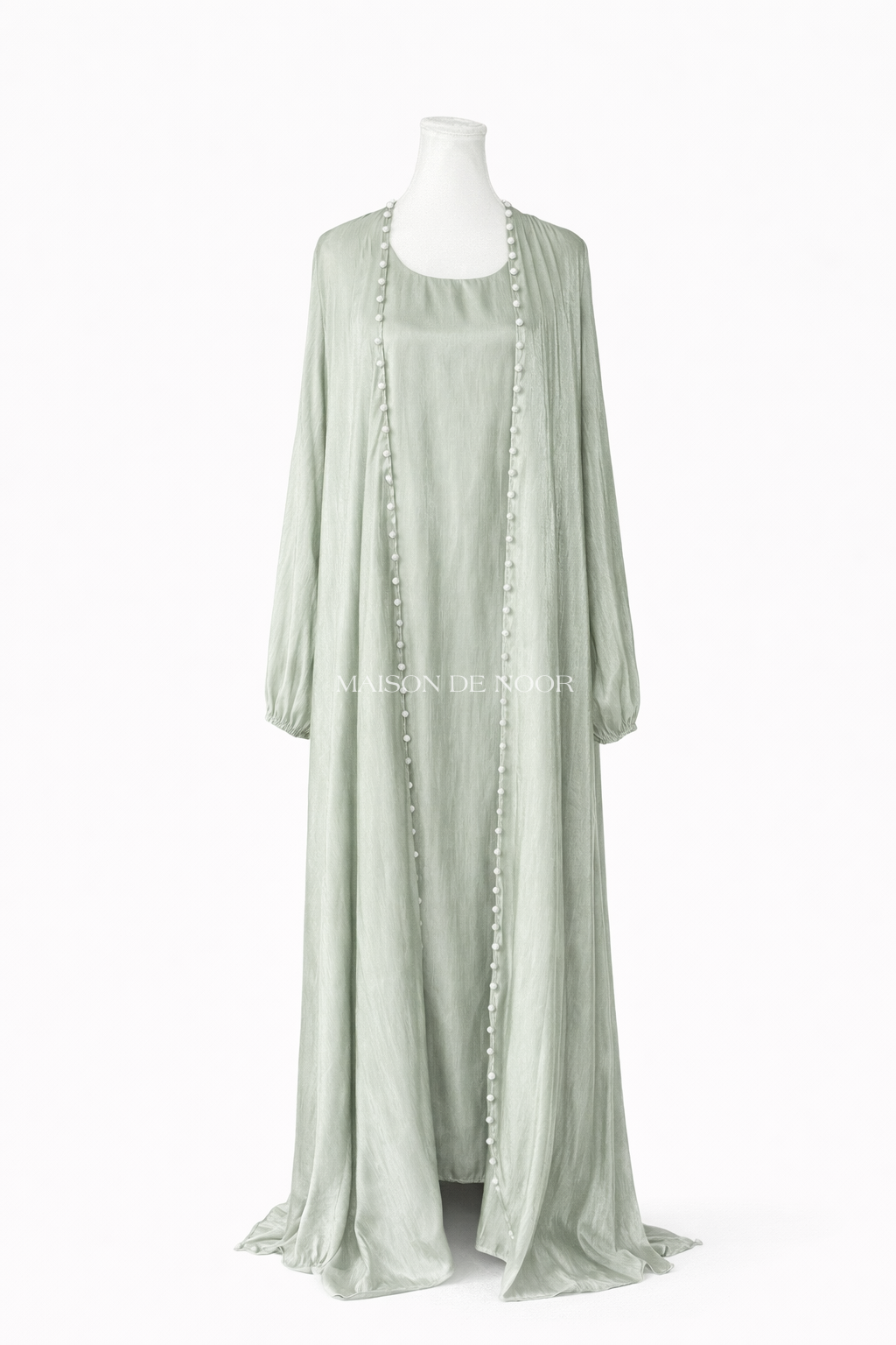 Pearl Embellished Abaya 5-Piece Set - Shimmery Sage Green