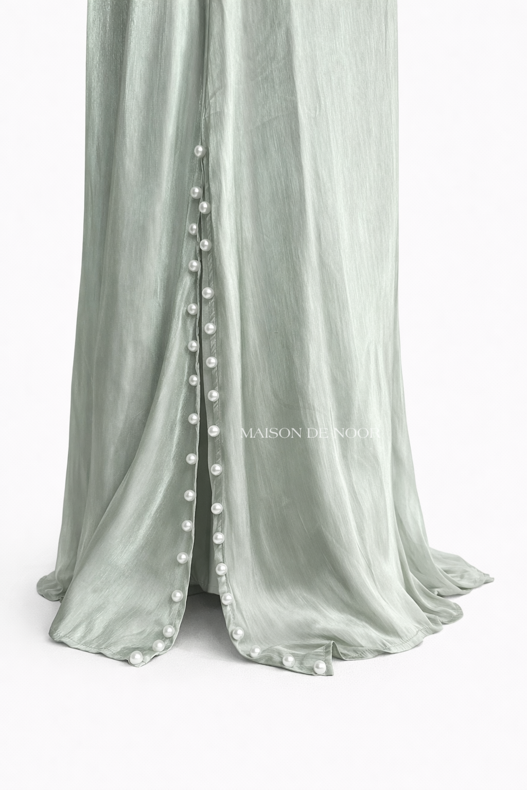 Pearl Embellished Abaya 5-Piece Set - Shimmery Sage Green