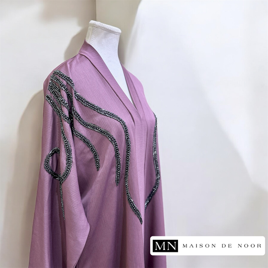 MN Occasions | IVY - Handmade Onyx Beaded Abaya - Amethyst