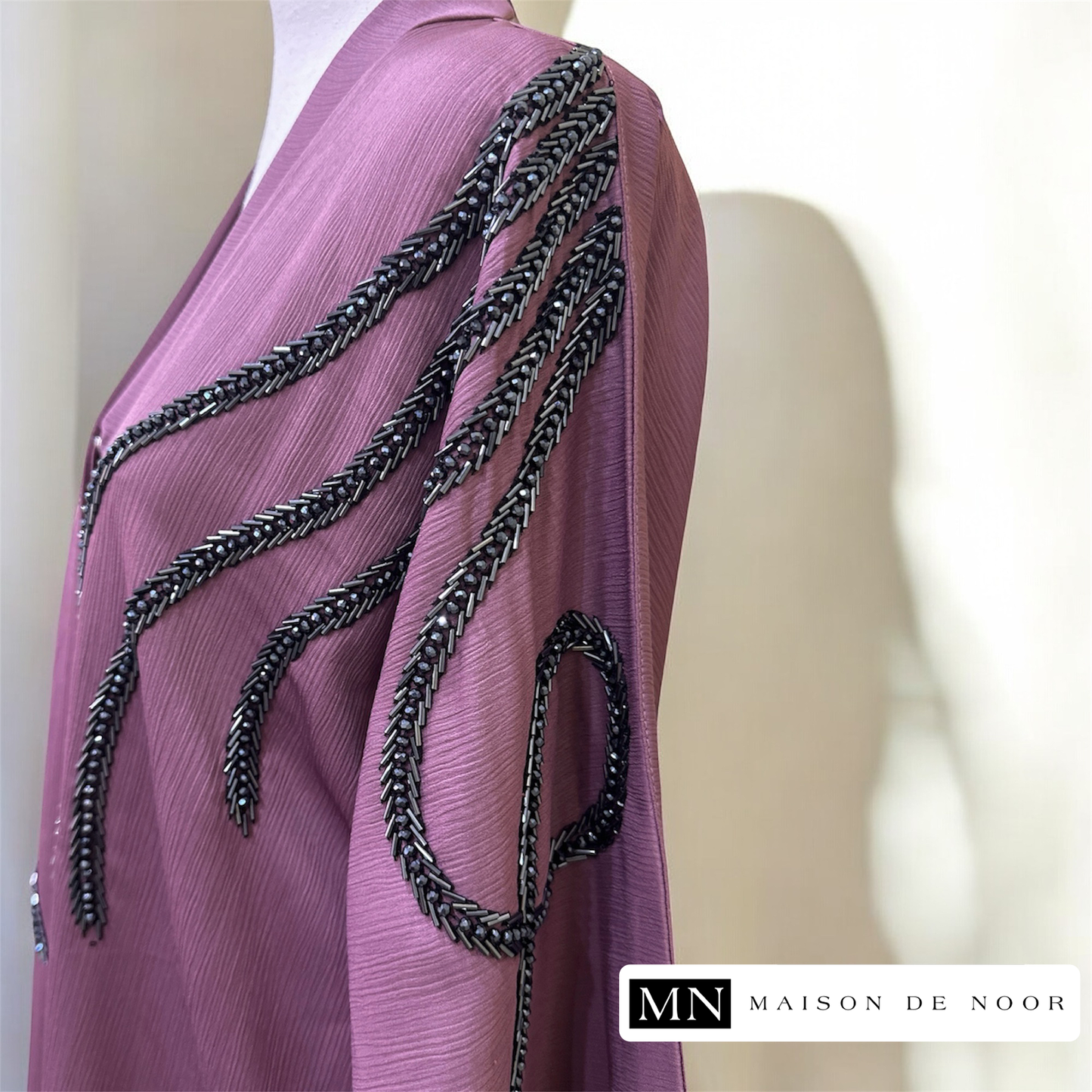 MN Occasions | IVY - Handmade Onyx Beaded Abaya - Amethyst