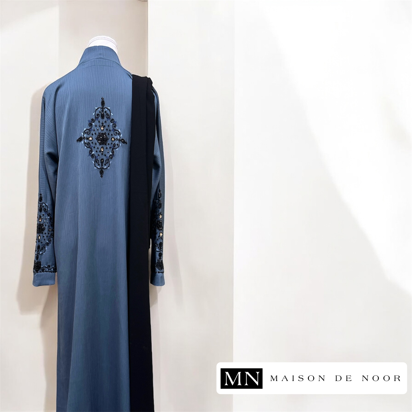 MN Occasions | IRIS - Handmade Beaded Embroidered Abaya - Sky Blue