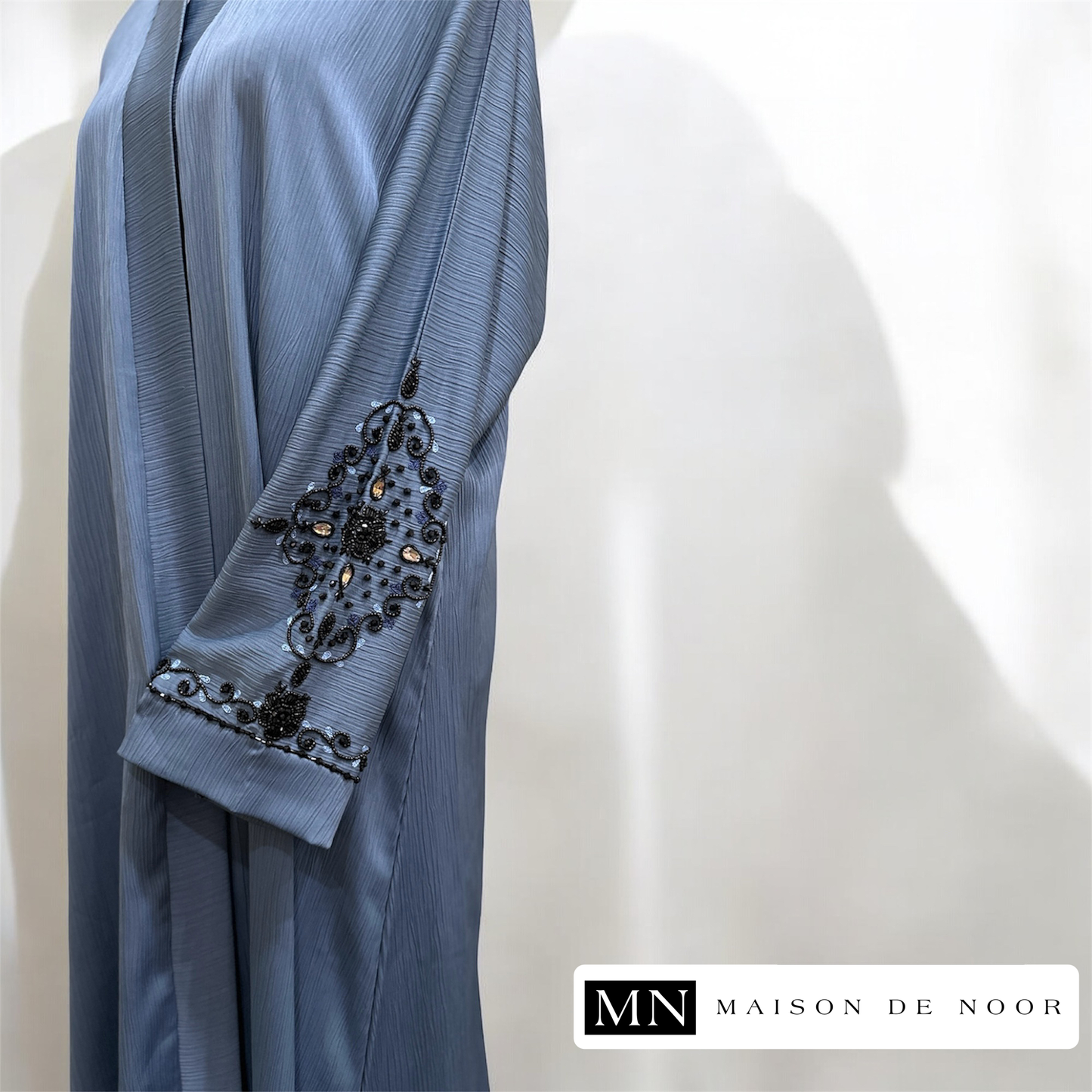 MN Occasions | IRIS - Handmade Beaded Embroidered Abaya - Sky Blue