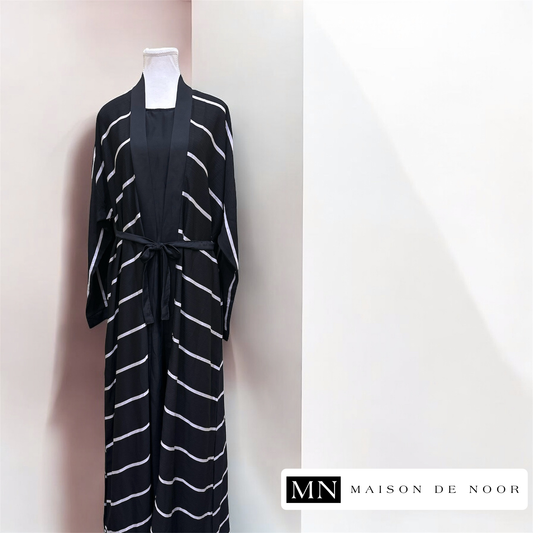 MN Essentials | Striped Open Abaya - Midnight